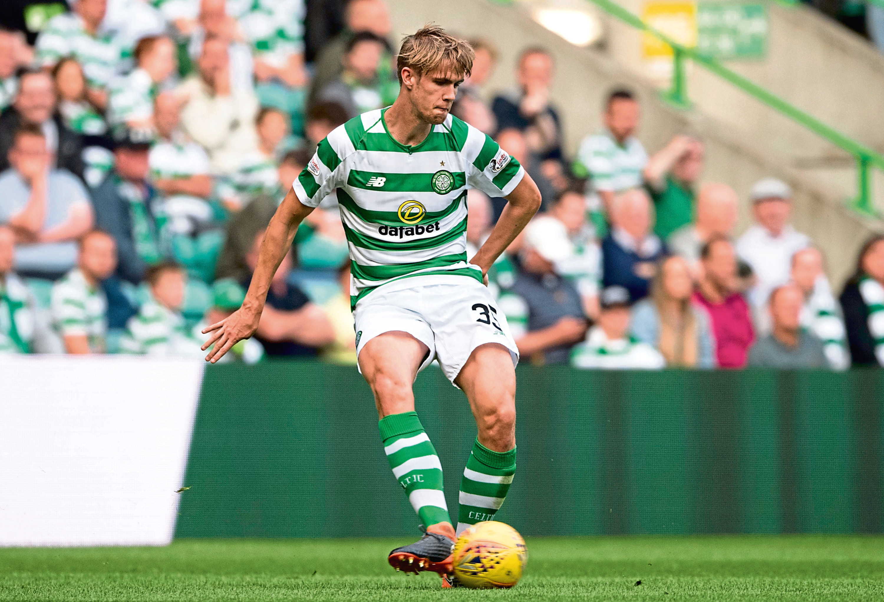 18/07/18 CHAMPIONS LEAGUE FIRST ROUND QUALIFIER 2ND LEG
 CELTIC v FC ALASHKERT 
 CELTIC PARK - GLASGOW
 Kristoffer Ajer in action for Celtic.