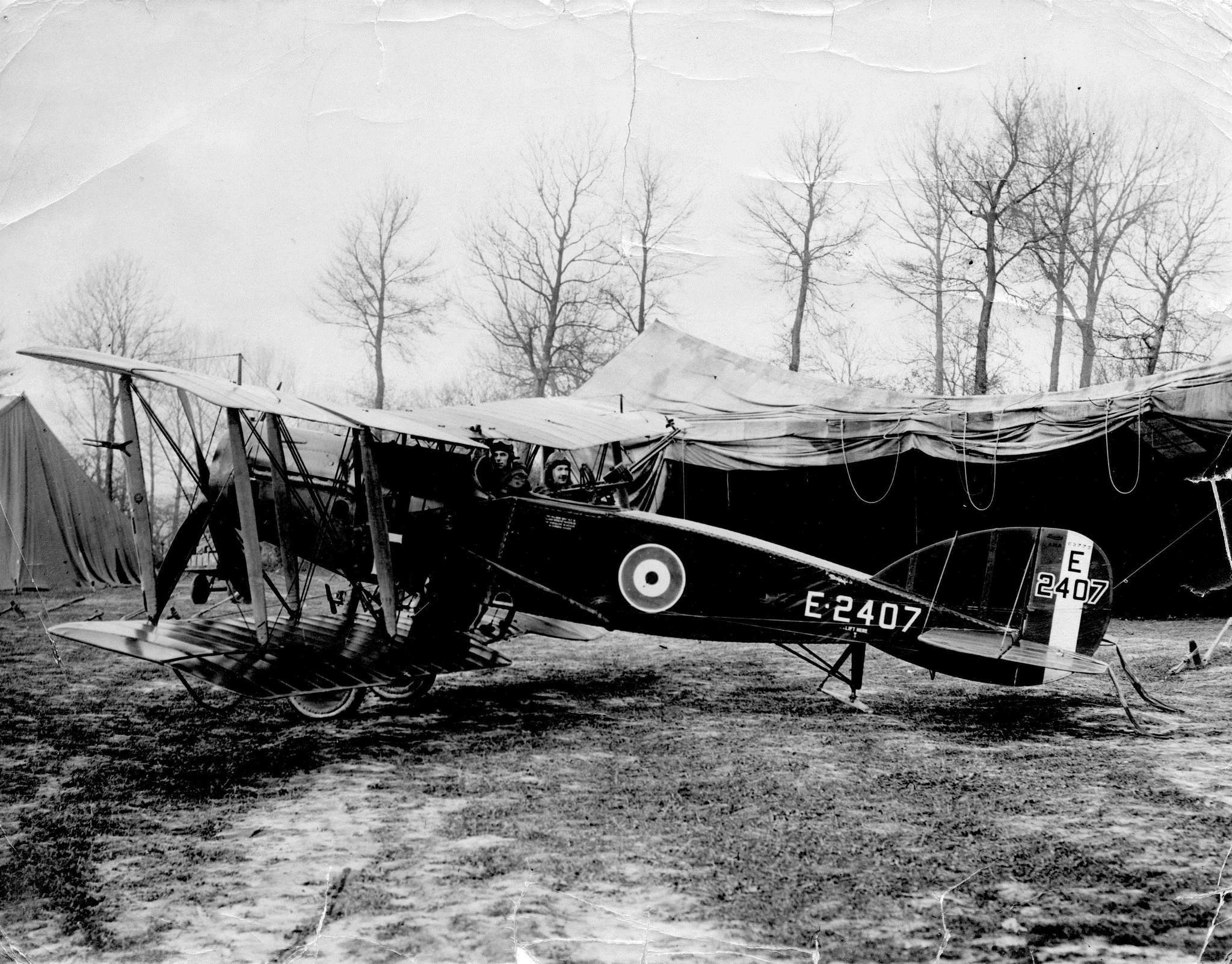 Captain Horace Percy Lale and Lieutenant WH Welsh of the Royal Flying Corps in their two-seater Bristol Fighter plane