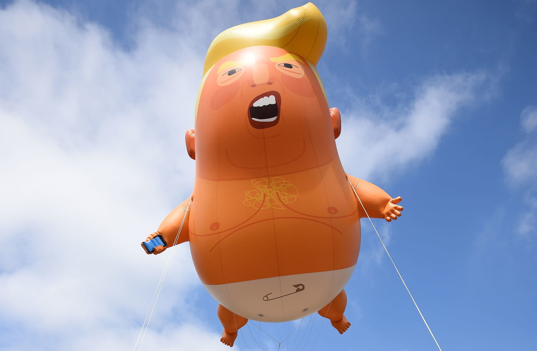 Up, up and away: The baby Trump balloon above London (Kirsty O'Connor/PA Wire)