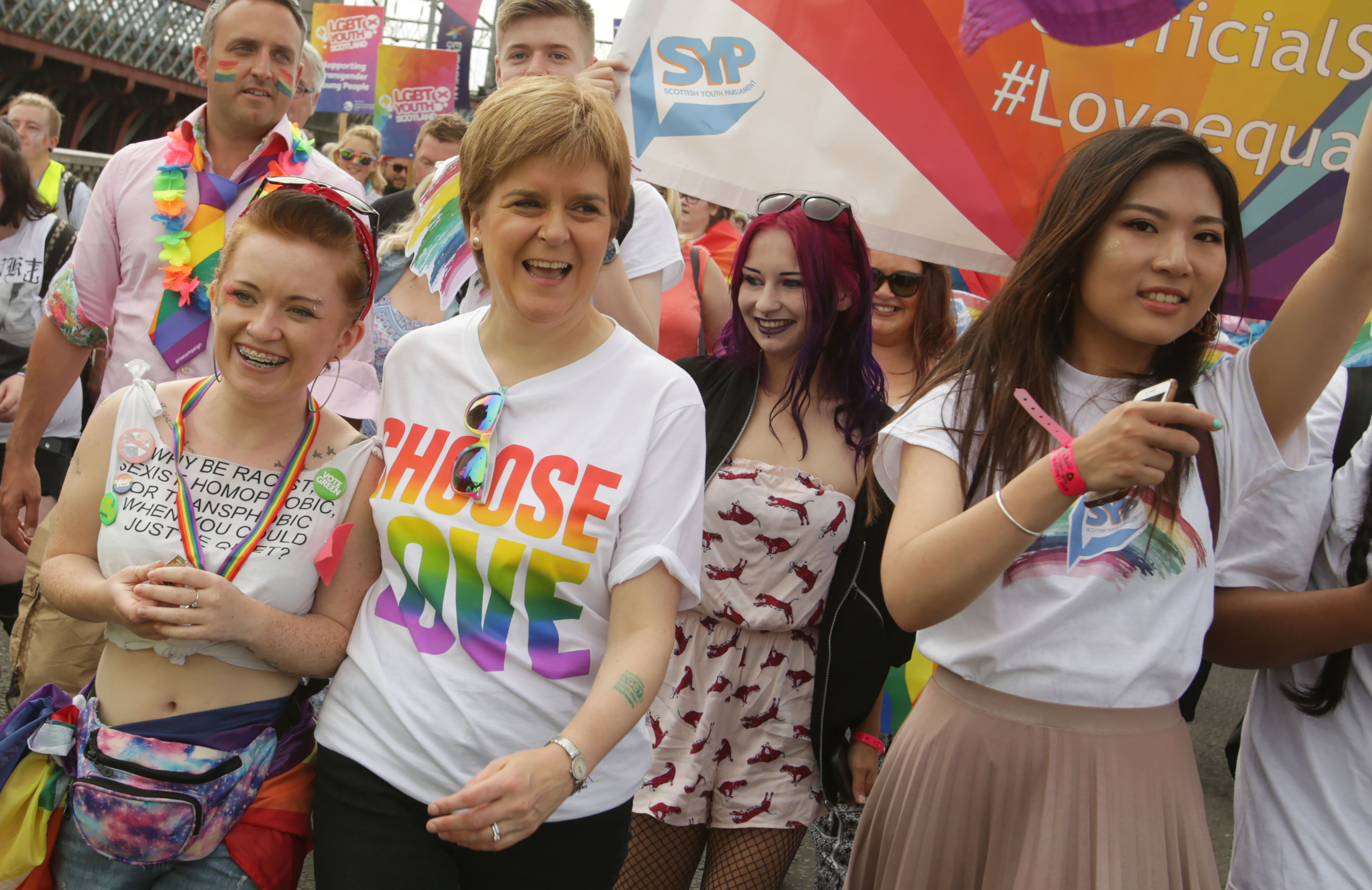 First Minister Nicola Sturgeon leads the Pride parade yesterday, saying the president should try to understand the protests (David Cheskin/PA Wire)