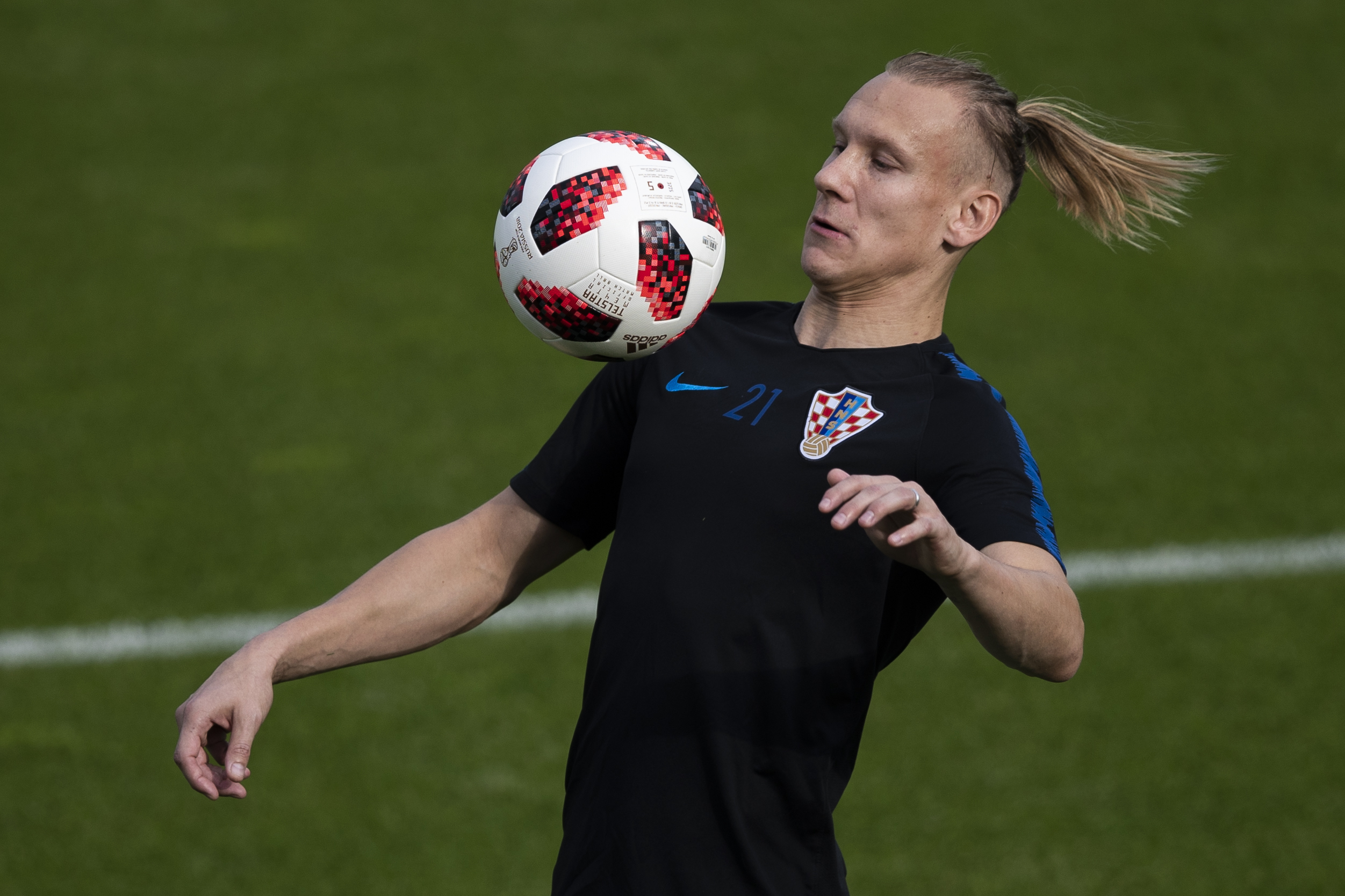 Croatia's Domagoj Vida trains with the Adidas ball (AP Photo/Francisco Seco)