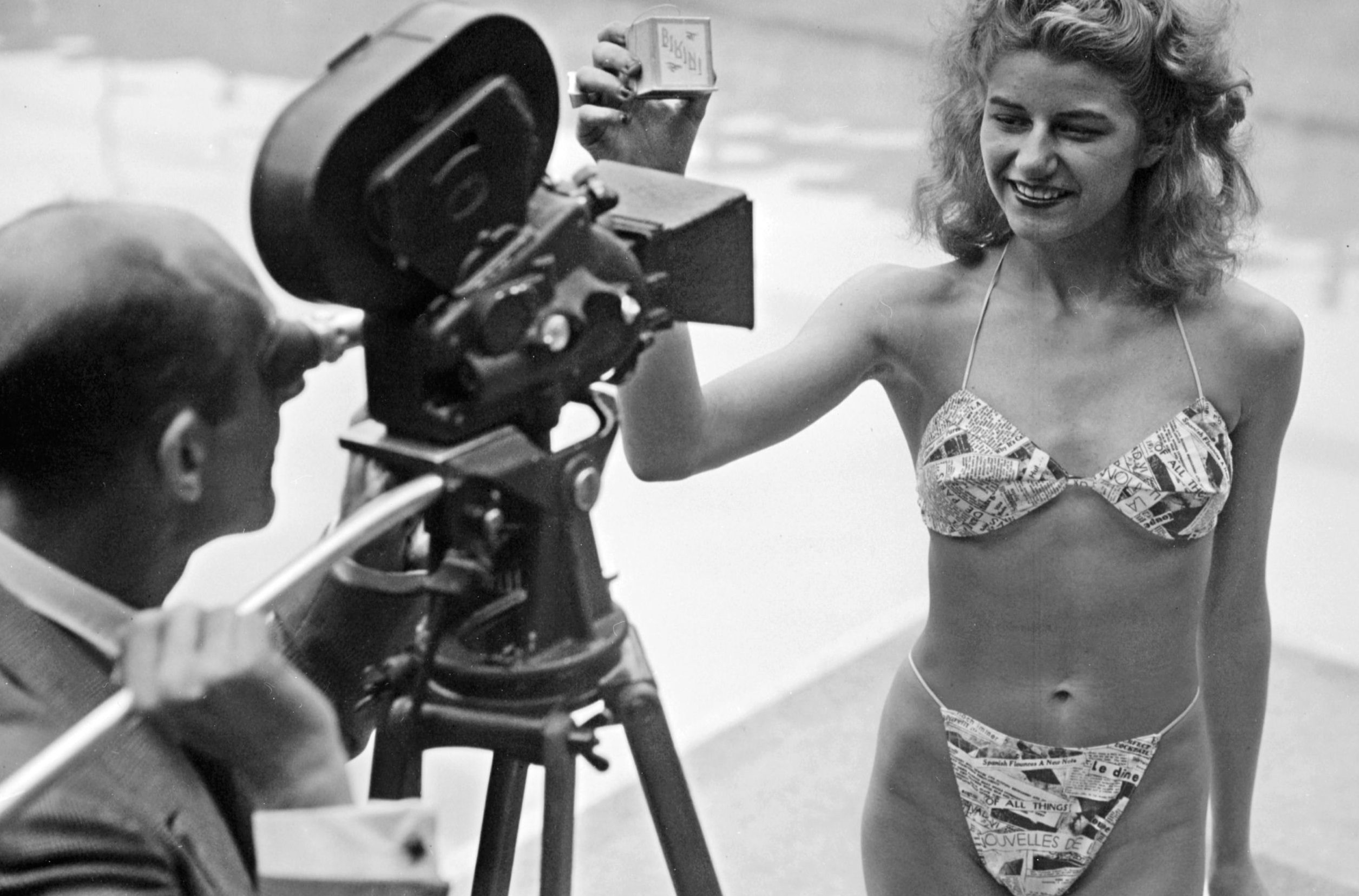 Michelline Bernardini was the first woman to wear the modern style bikini. Pictured here in 1946. Getty.