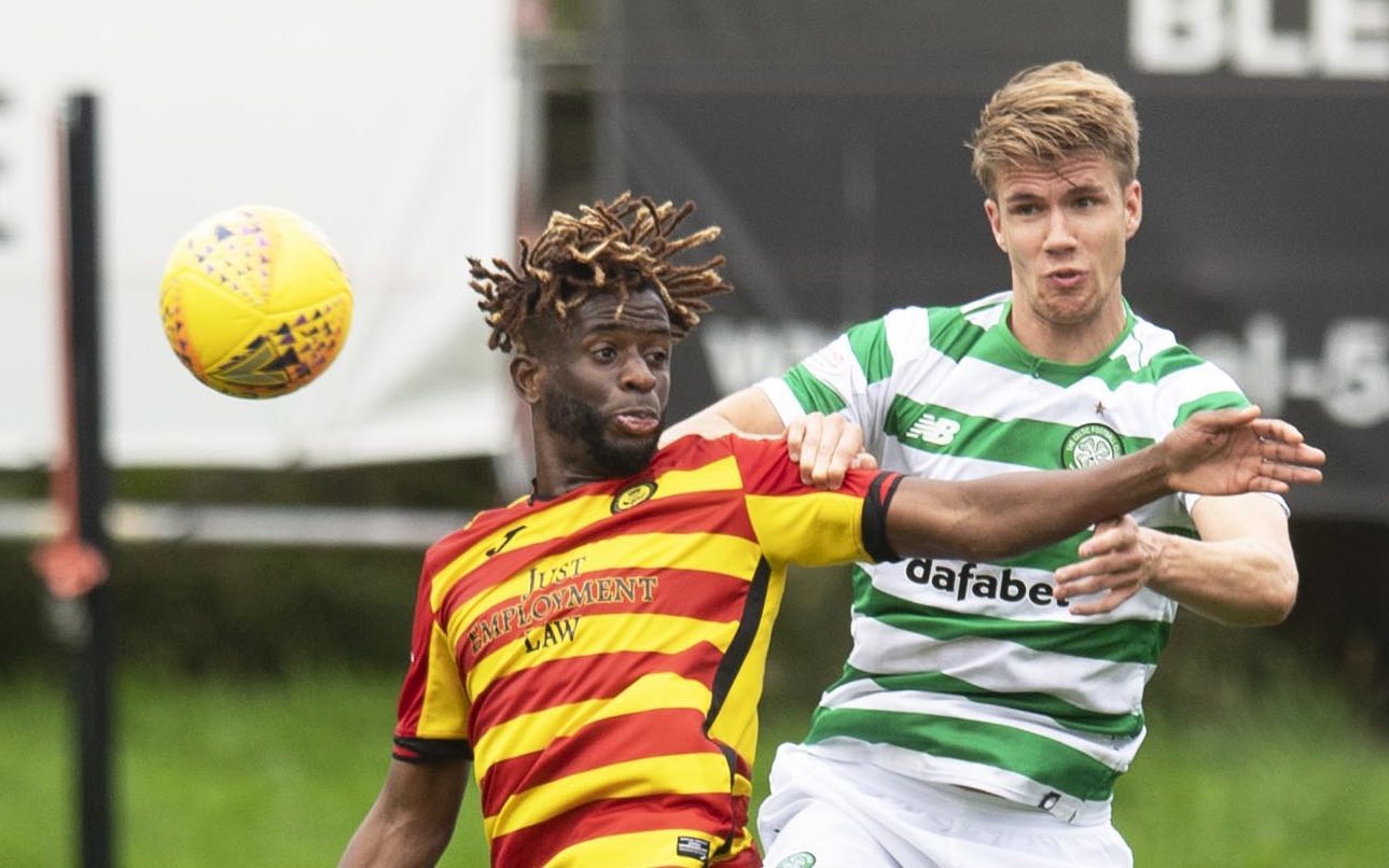 Kristoffer Ajer, here up against Partick Thistle’s Andrea Mbuyi-Mutombo, is up for the physical challenge (SNS Group / Craig Williamson)