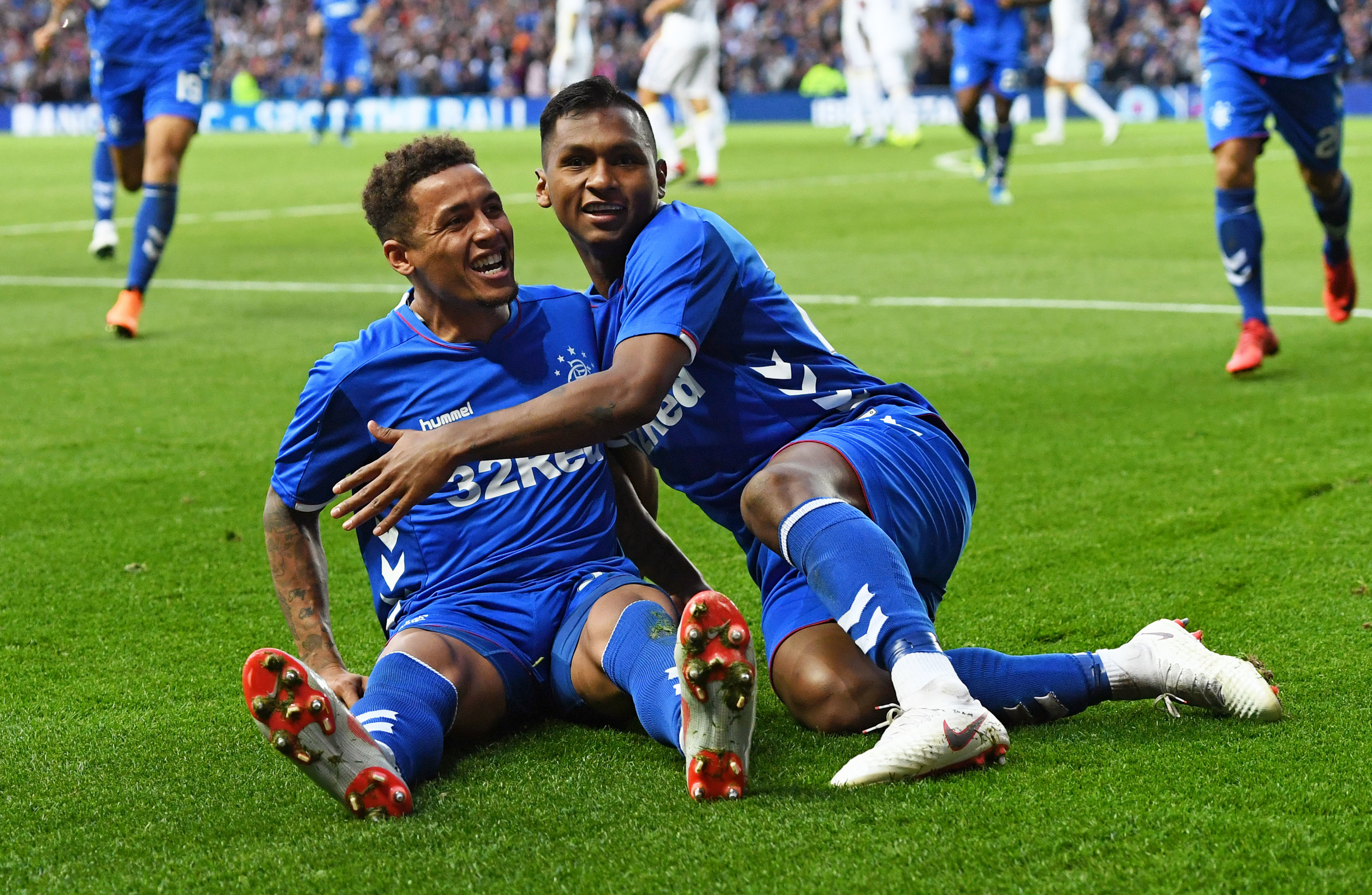 Rangers' James Tavernier celebrates making it 2-1 with Alfredo Morelos (SNS Group / Craig Williamson)