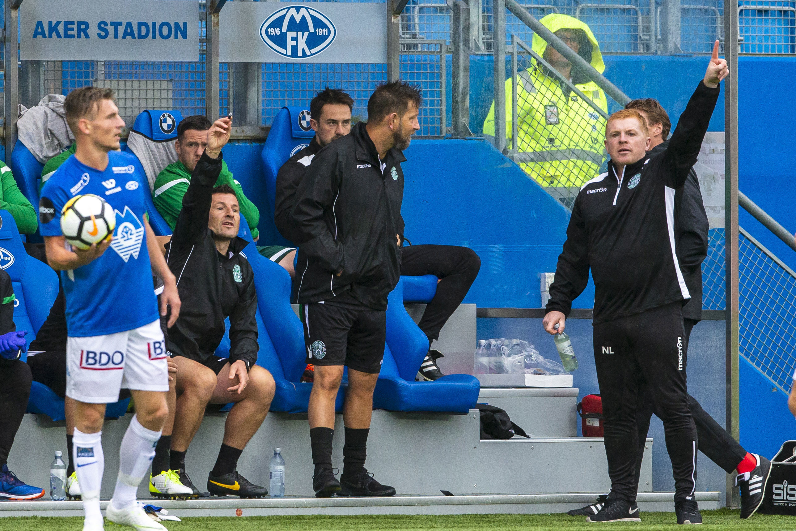 Neil Lennon, right,  directs players during the match against Molde (Svein Ove Ekornesvaag/NTB Scanpix via AP)