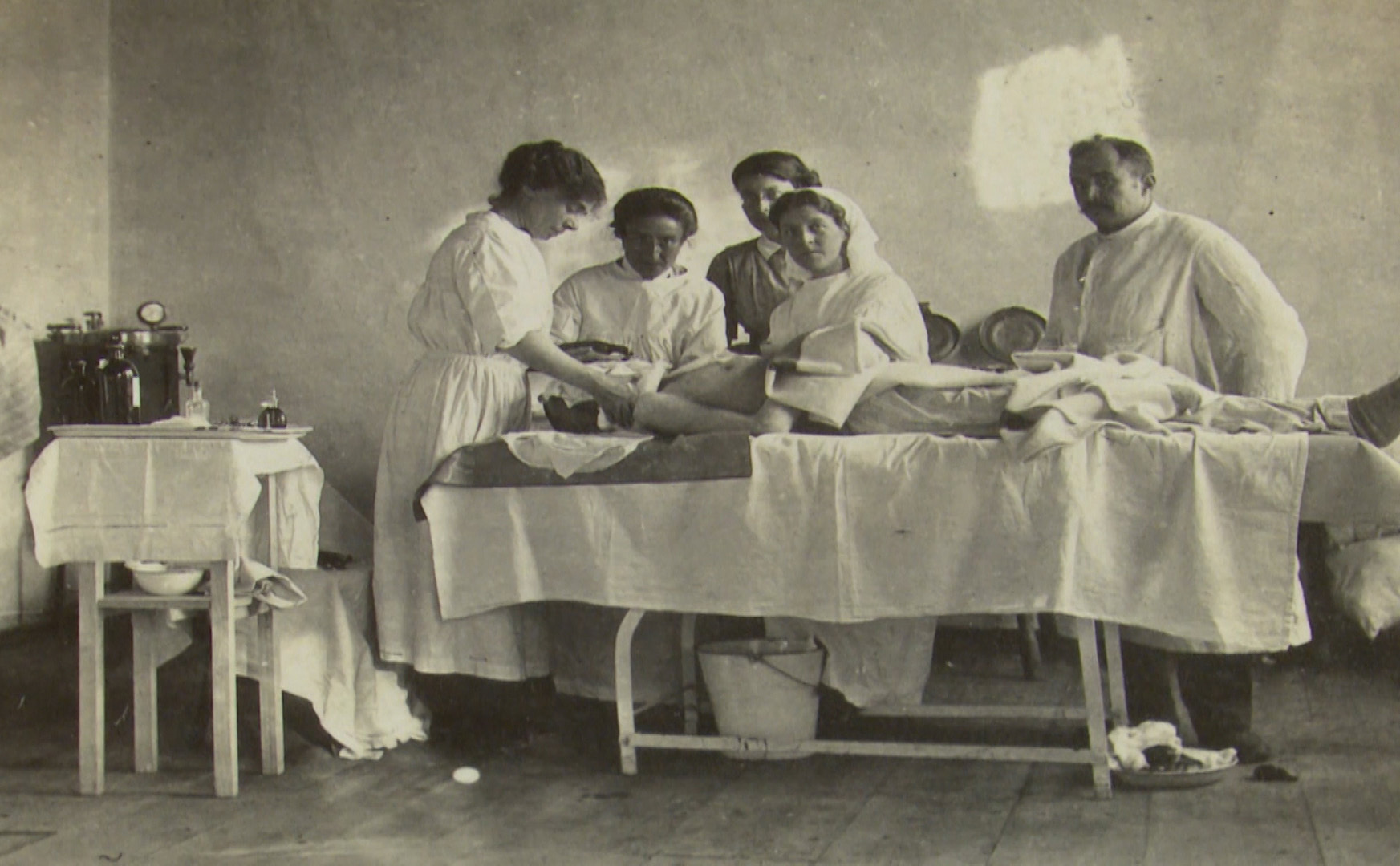 Elsie Inglis, second left, pioneering founder of Scottish Women’s Hospitals for Foreign Service, at work during WWI