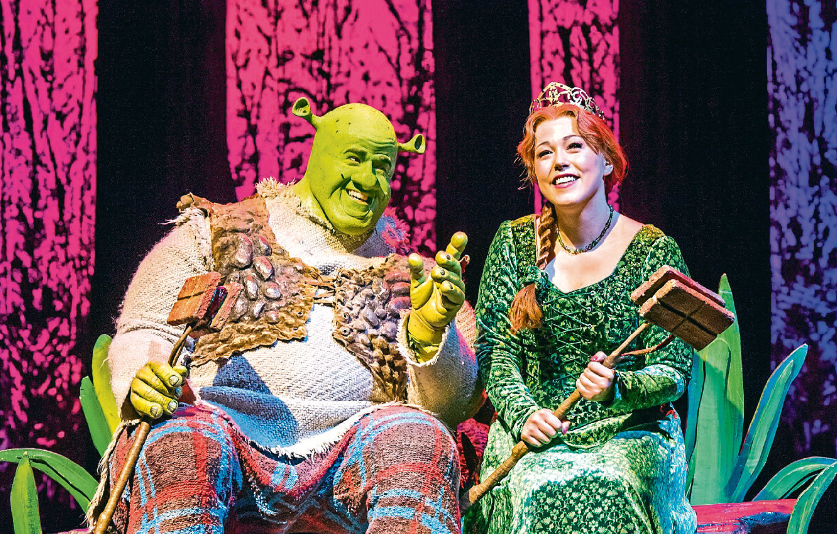 A scene from Shrek The Musical, featuring Amelia Lily as Princess Fiona (Tristram Kenton)