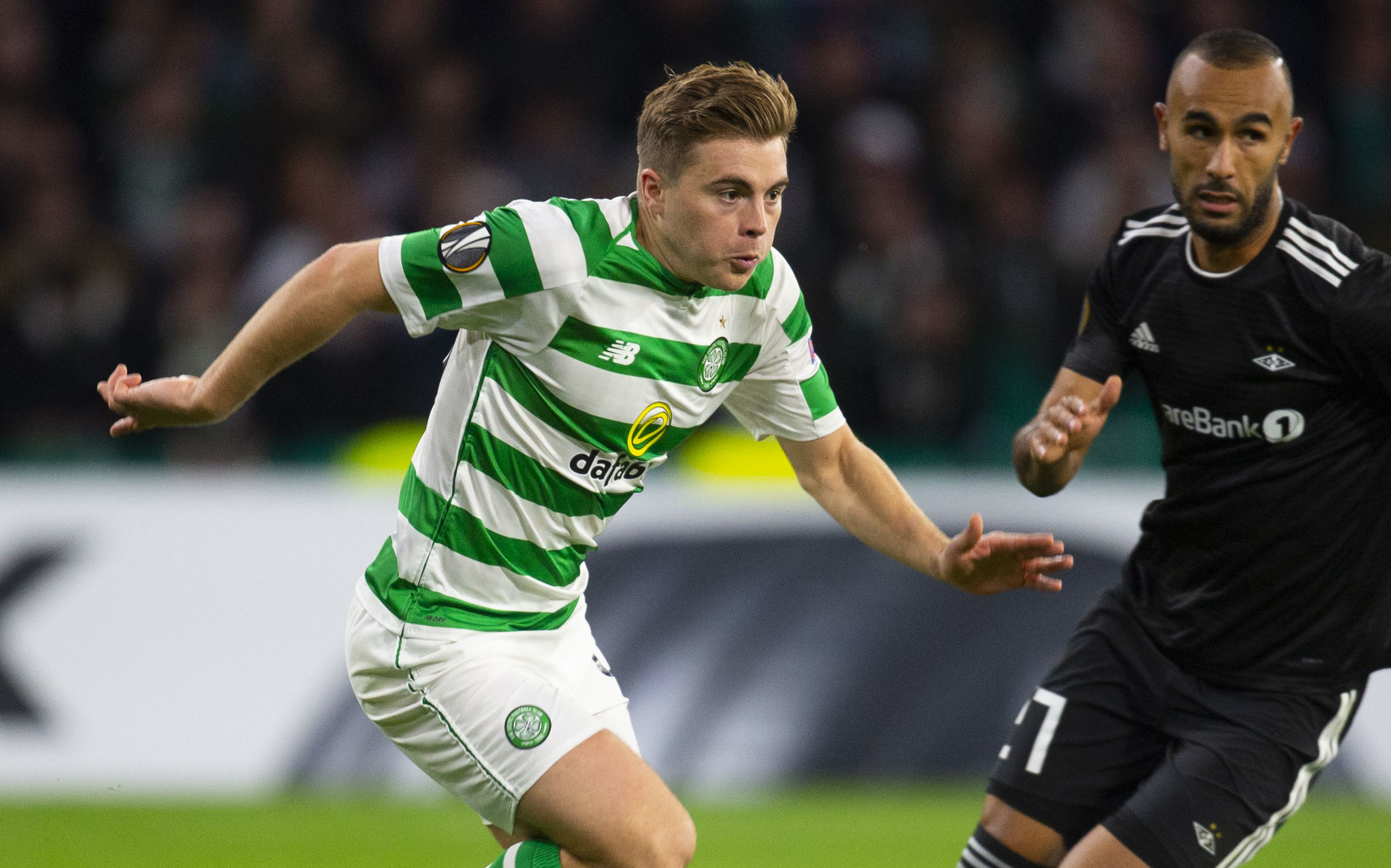 Celtic's James Forrest (left) in action against Rosenborg (SNS Group / Rob Casey)