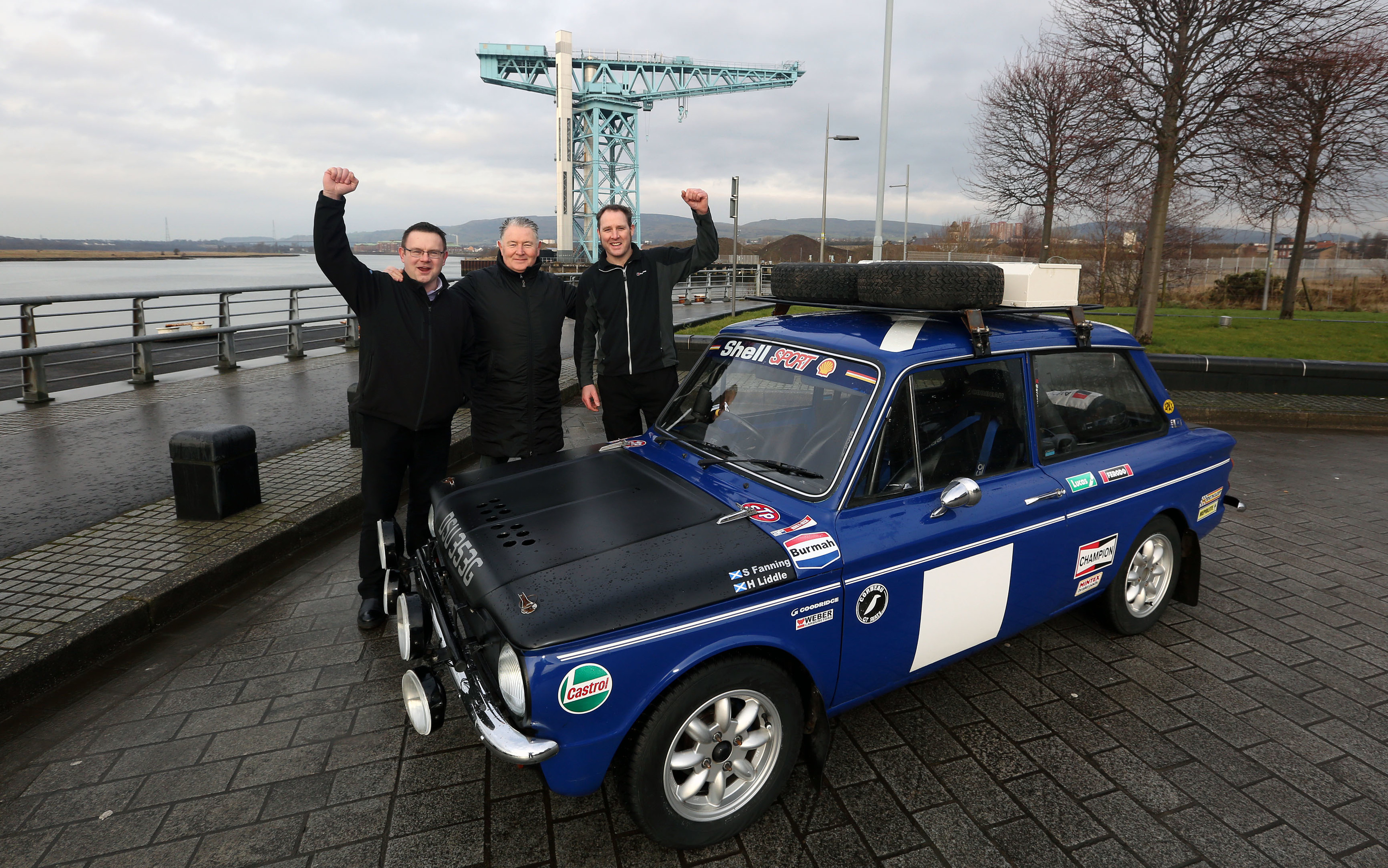 Ballie Denis Agnew with Scott Fanning and Hugh Liddle with the Hillman Imp