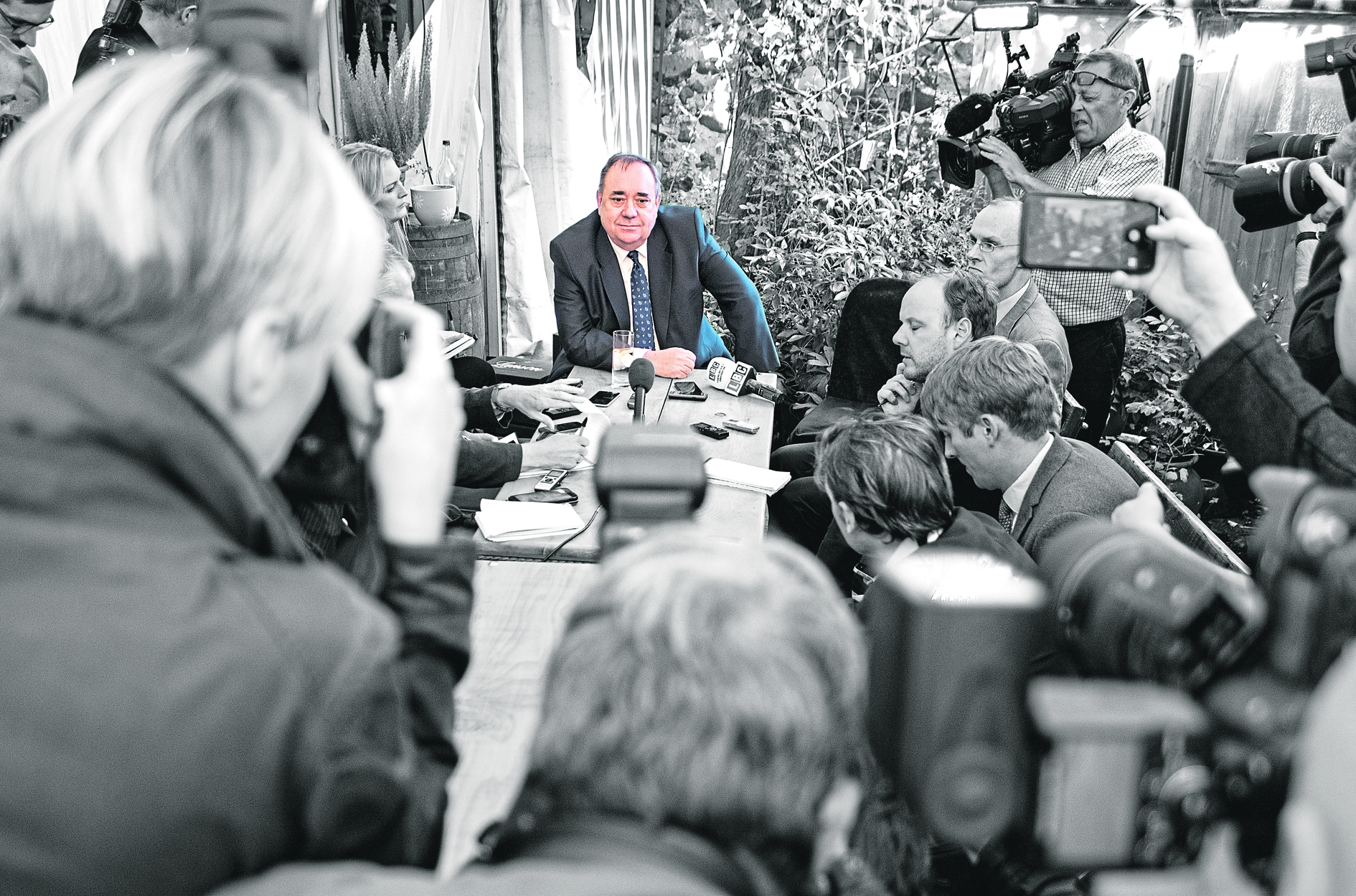 Alex Salmond speaks to journalists in Linlithgow last month when allegations of sexual misconduct against the former FM were made public in August