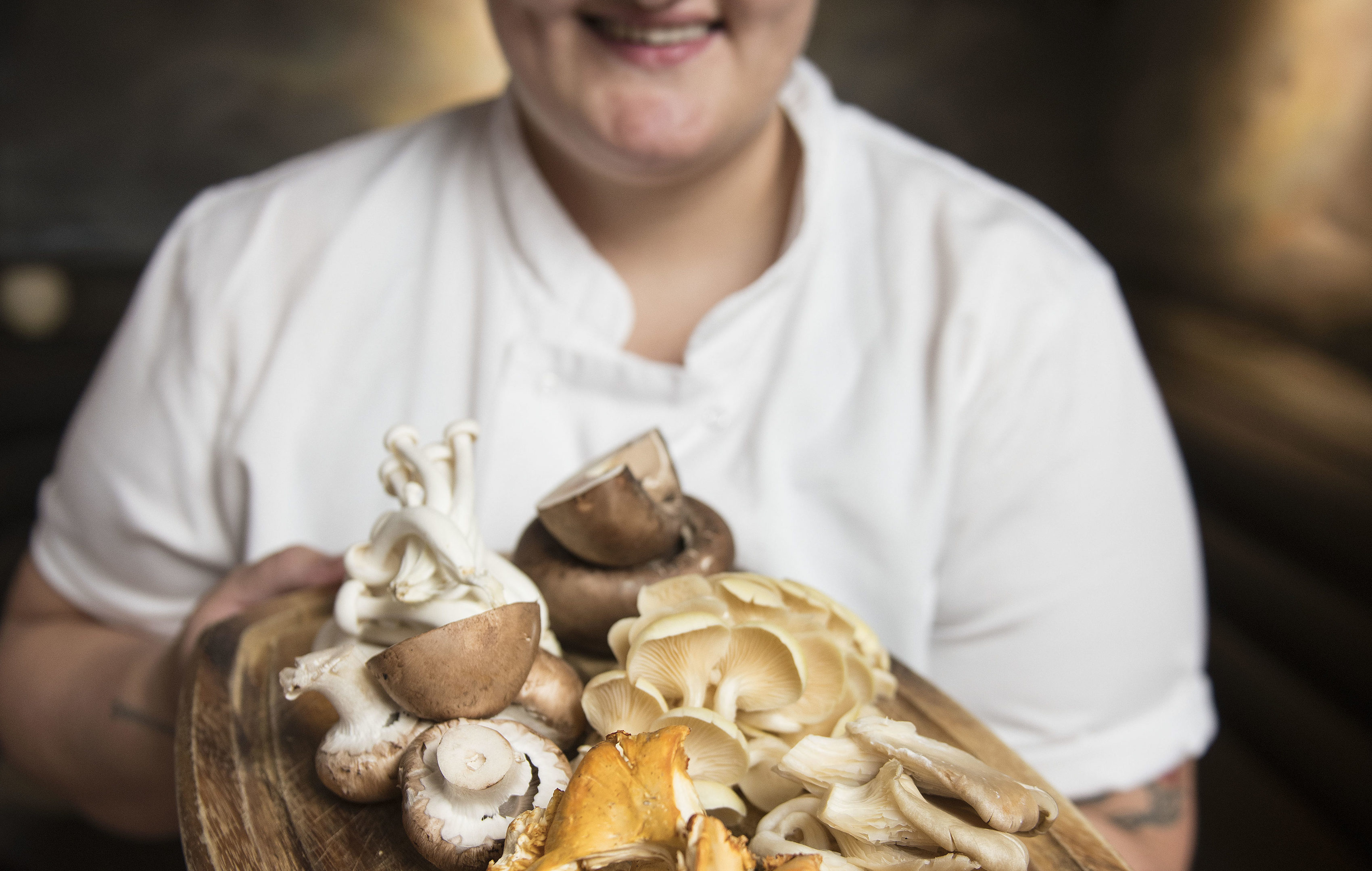 Mushrooms with head chef Yvonne Noon from Sisters restaurant in Glasgow
(Wattie Cheung)