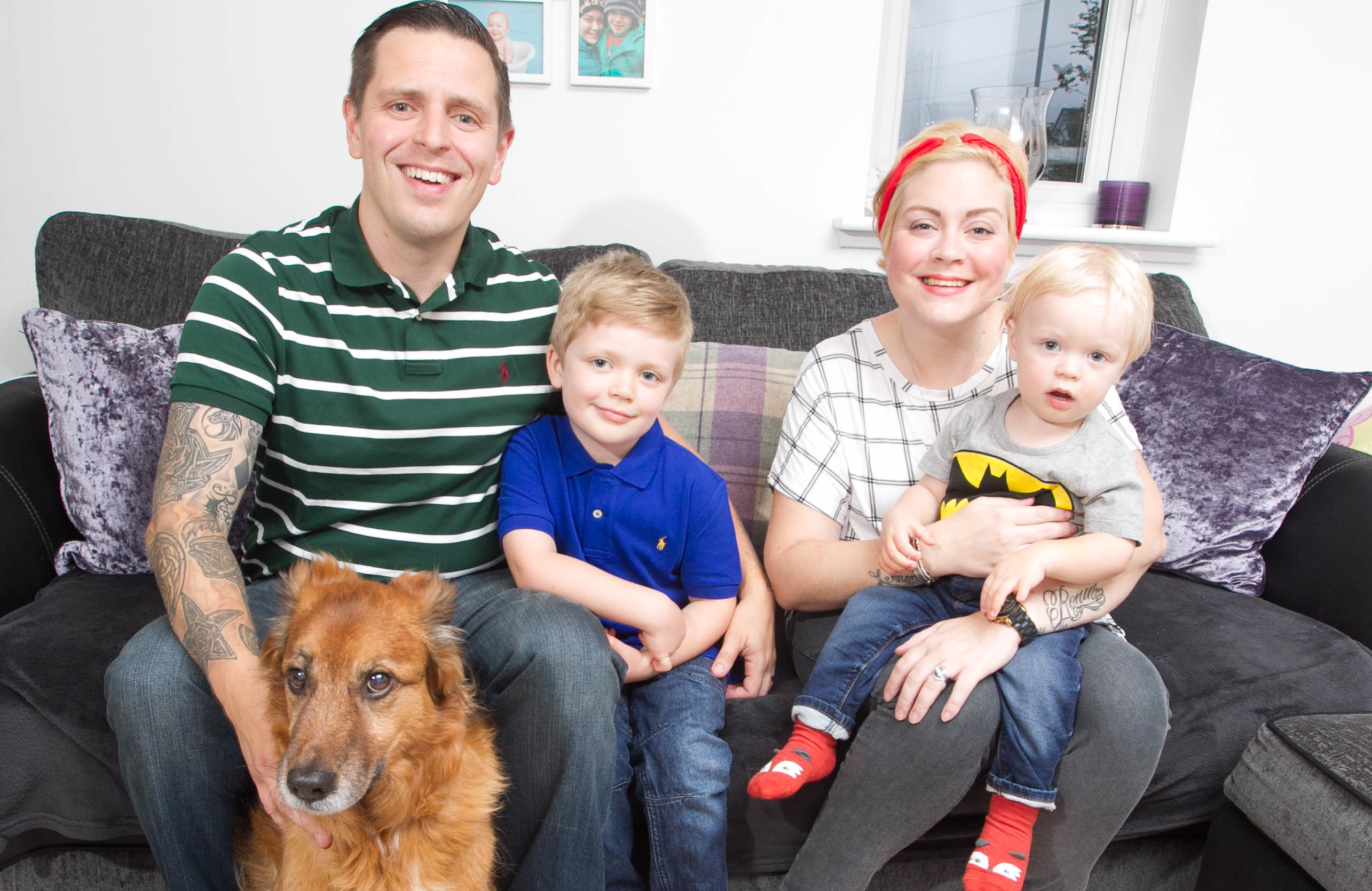 Pamela at home with kids Robin and Leo, husband Chris and their pet dog (DCT Media / Chris Austin)