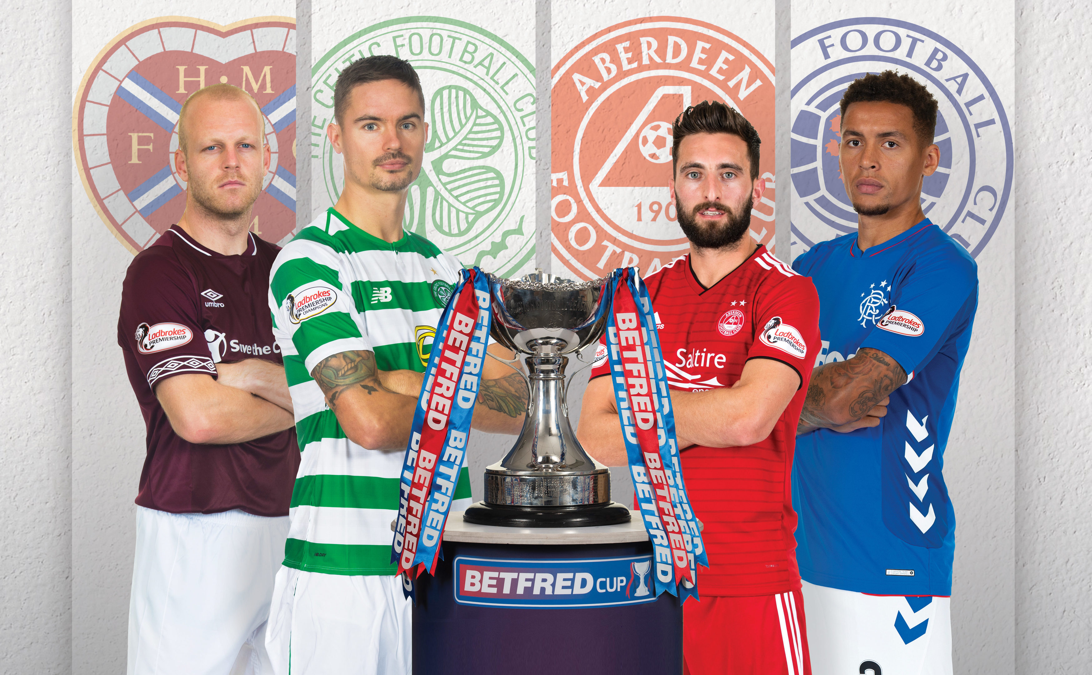 The semi-final captains – Hearts’ Steven Naismith, Mikael Lustig of Celtic, Aberdeen’s Graeme Shinnie and James Tavernier of Rangers (SNS Group)