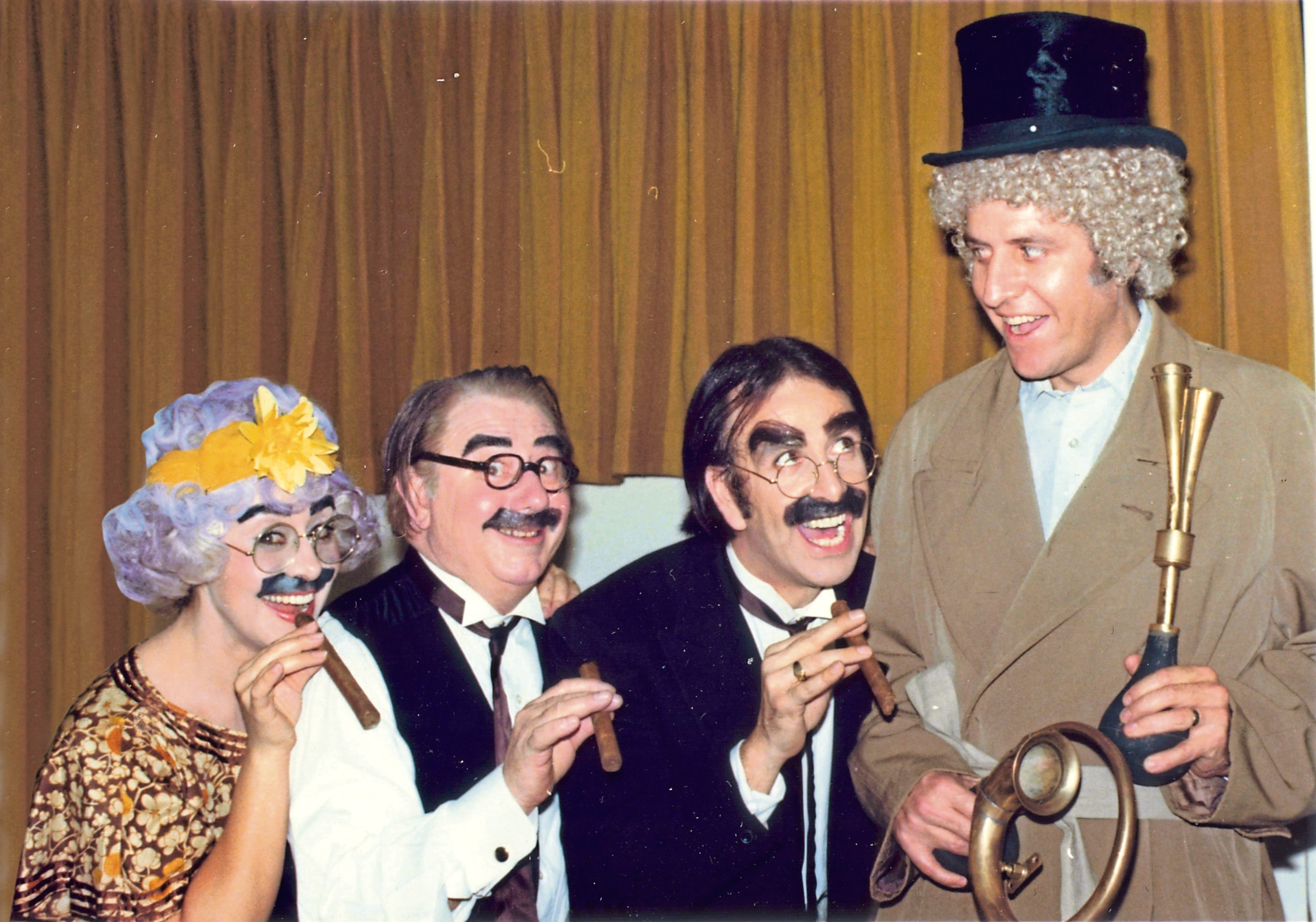 From left: Jan Hunt, Peter Glaze, Don Maclean and Ed Stewart dressed up as the Marx Brothers