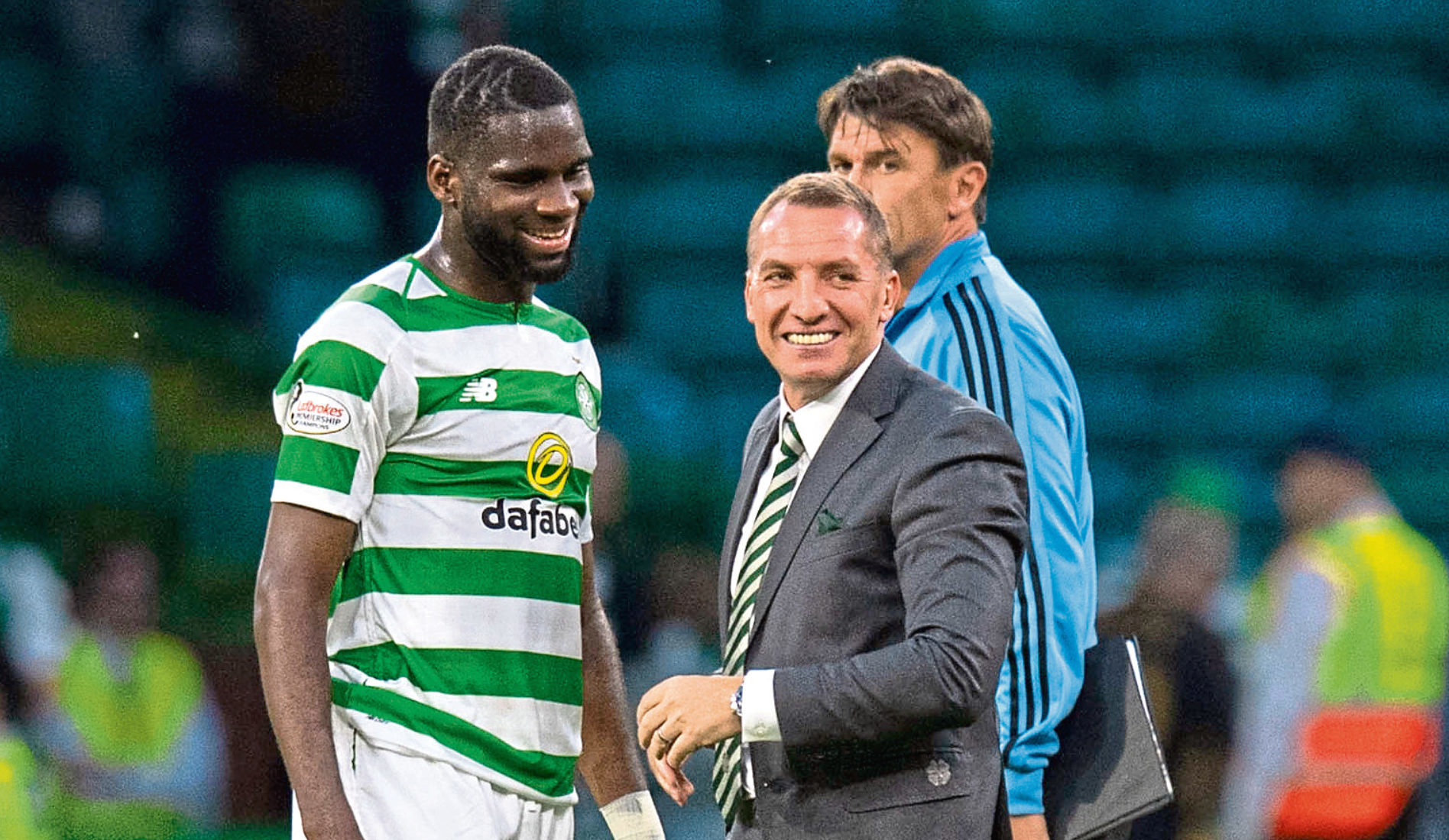 Celtic manager Brendan Rodgers with Odsonne Edouard (SNS Group)