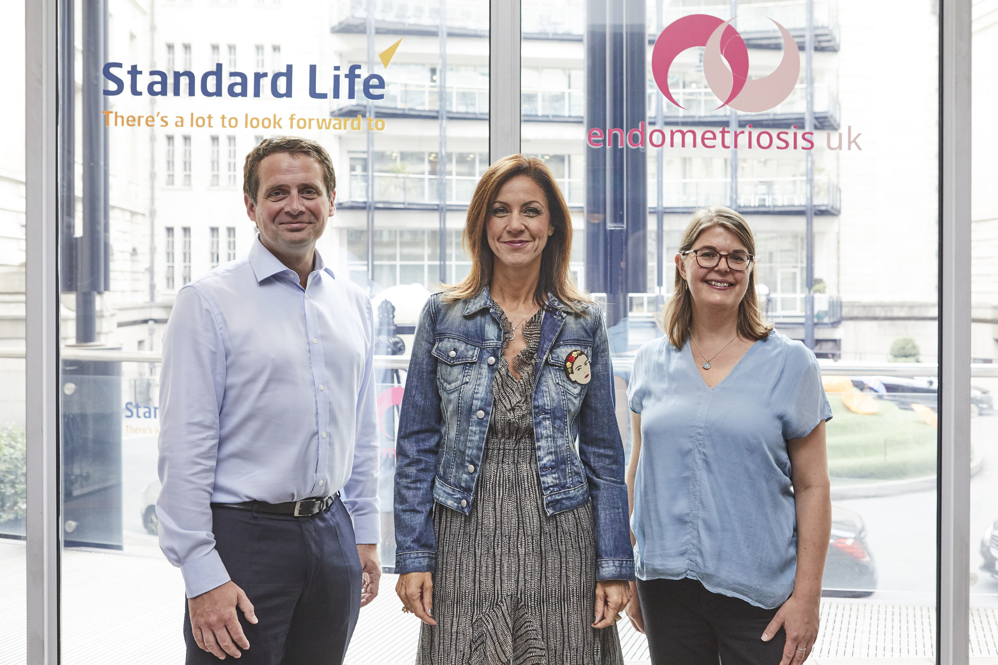 Barry O’Dwyer, CEO of Standard Life Savings, TV presenter and Endometriosis sufferer Julia Bradbury and Emma Cox, CEO Endometriosis UK