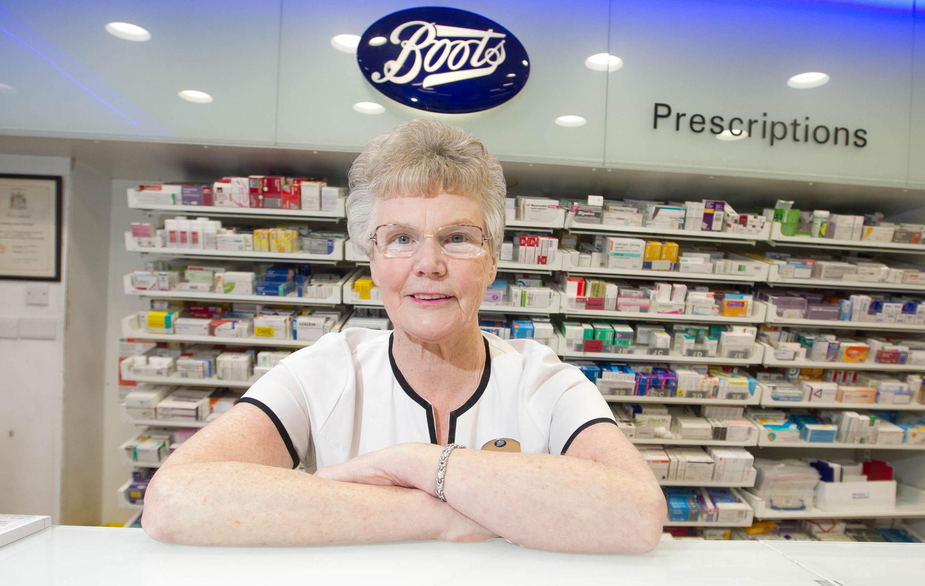 Betty Humes at the counter of Boots (Chris Austin / DC Thomson)