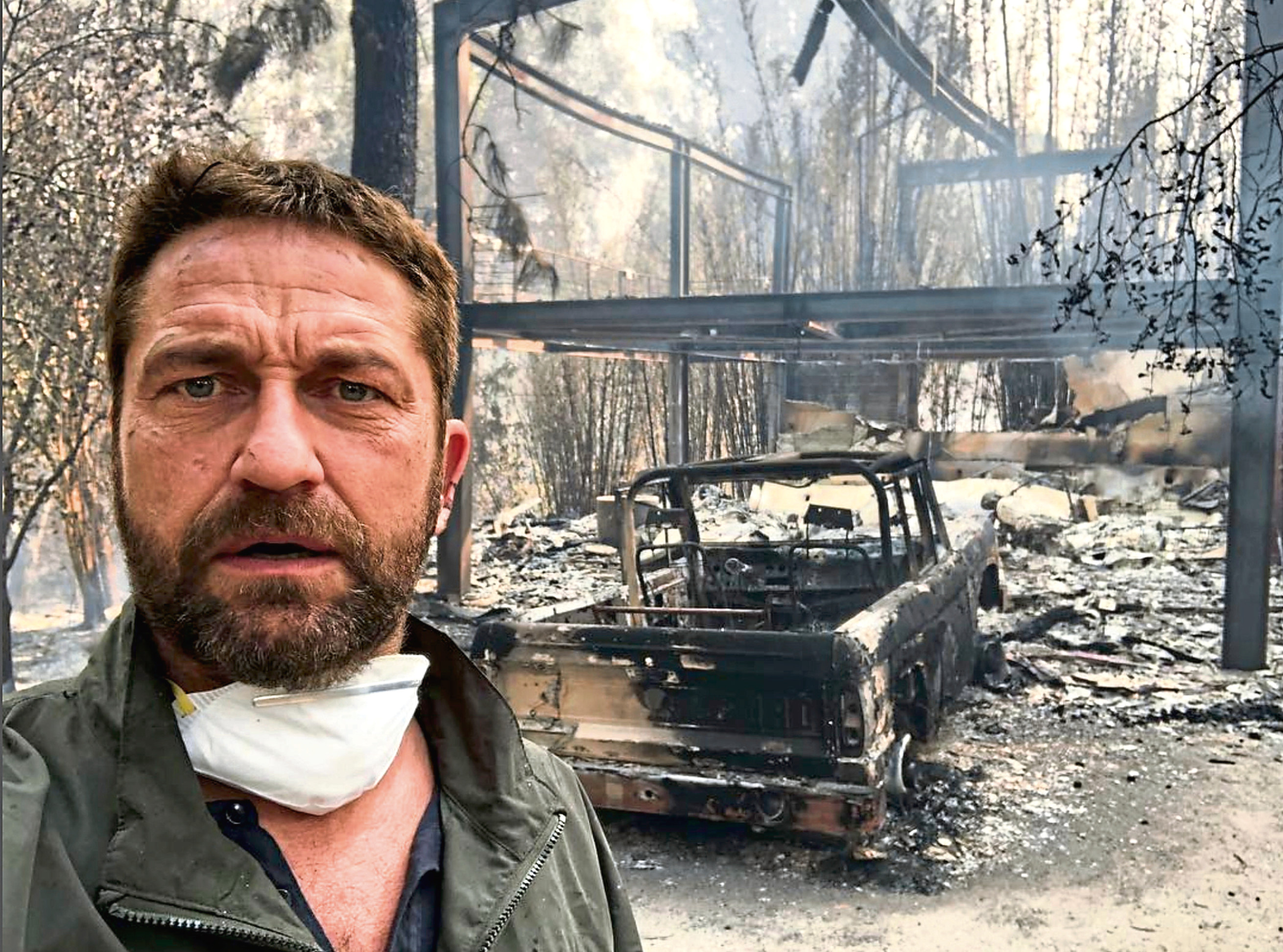Gerard Butler shared a photo of his home, which was destroyed by the Woolsey Fire in southern California