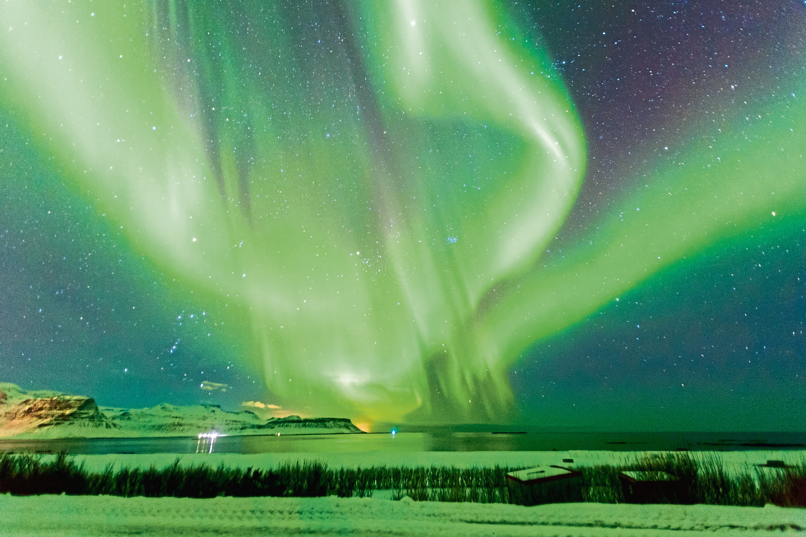 The Aurora Borealis, also known as the Northern Lights, seen above Iceland