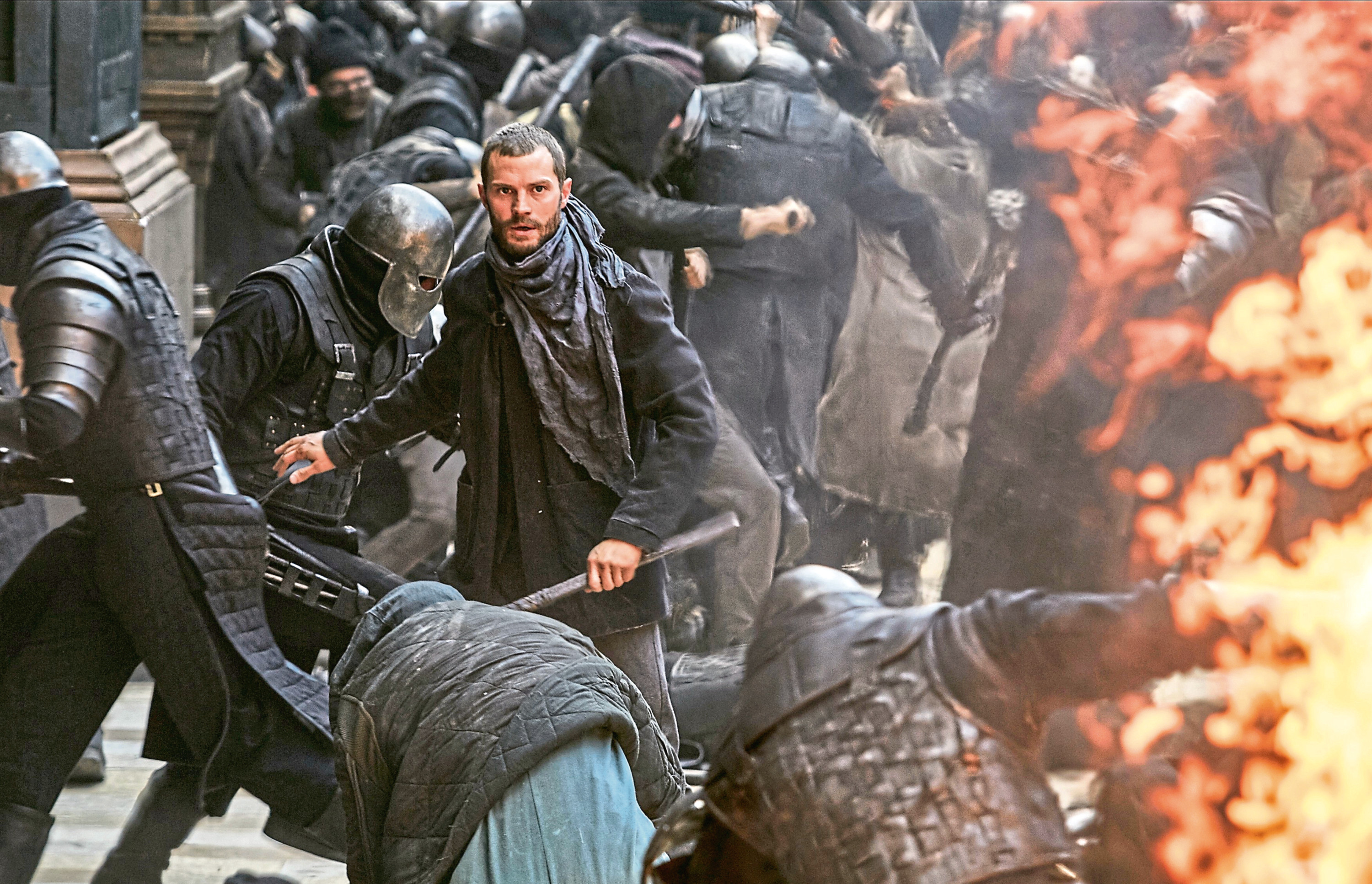 Jamie Dornan as Will Scarlet in a fight scene from the latest movie version of Robin Hood