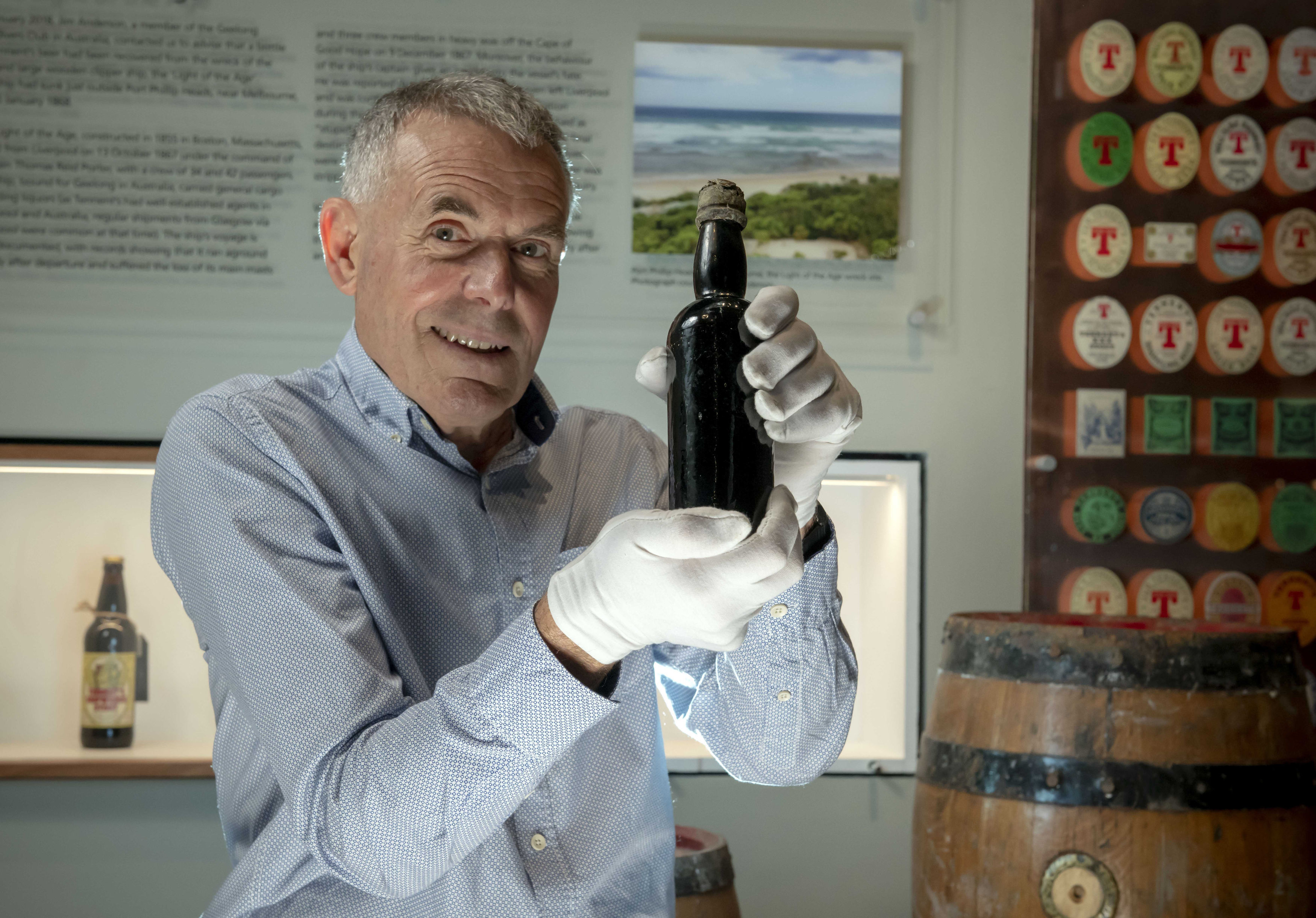 Diver Jim Anderson discovered the bottle in a shipwreck off Australia (Paul Chappells / Tennents / PA Wire)