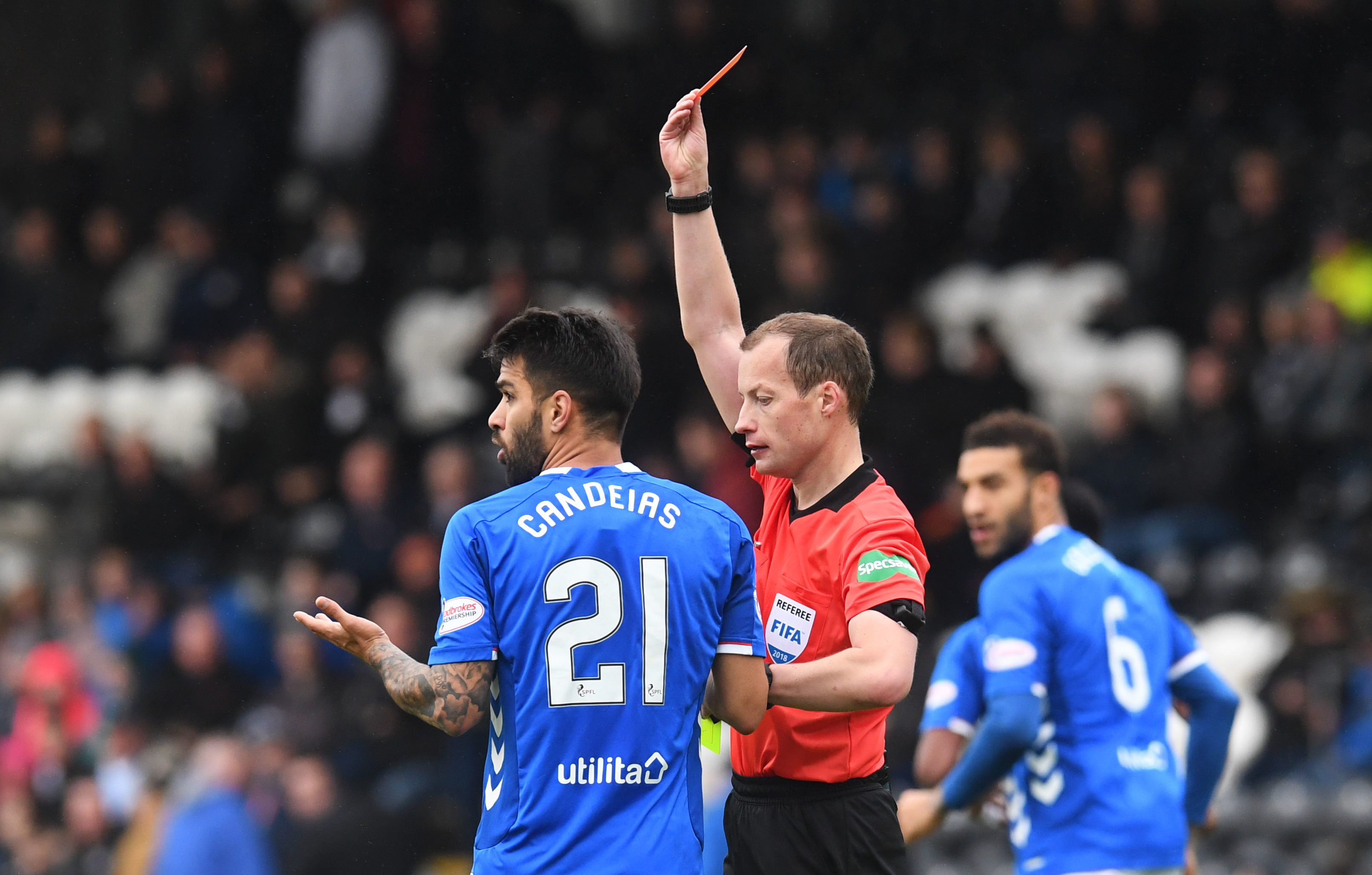 Willie Collum shows Daniel Candeias the red card (SNS Group)