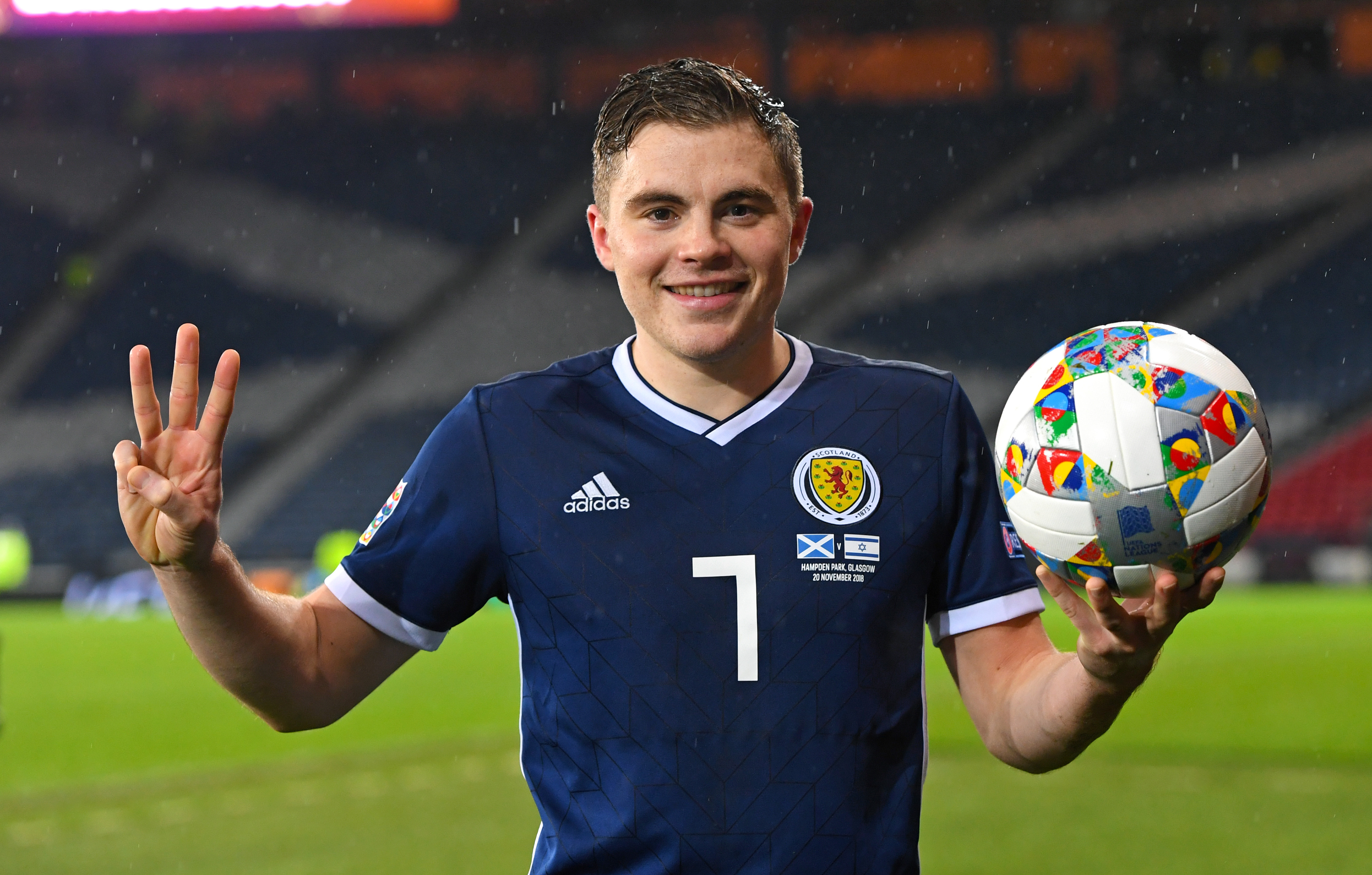 Scotland's James Forrest with the match ball at full time (SNS Group / Craig Williamson)