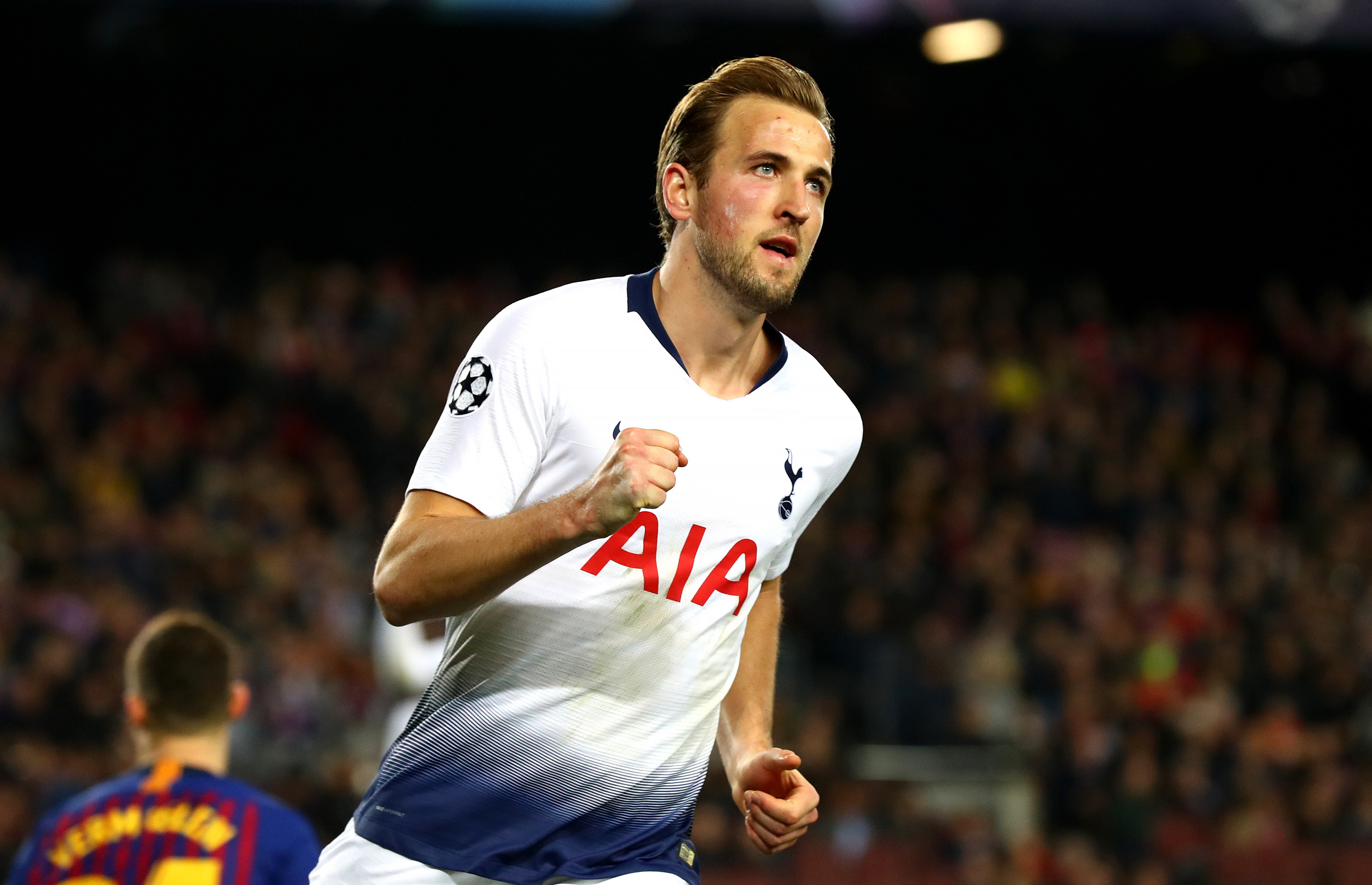 Harry Kane celebrates as Spurs sealed their place in the Champions League last 16 (Clive Rose/Getty Images)