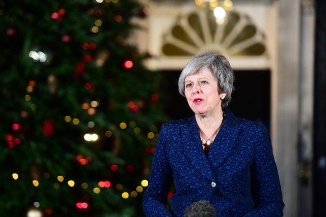 Theresa May speaks after winning the confidence vote (PA)