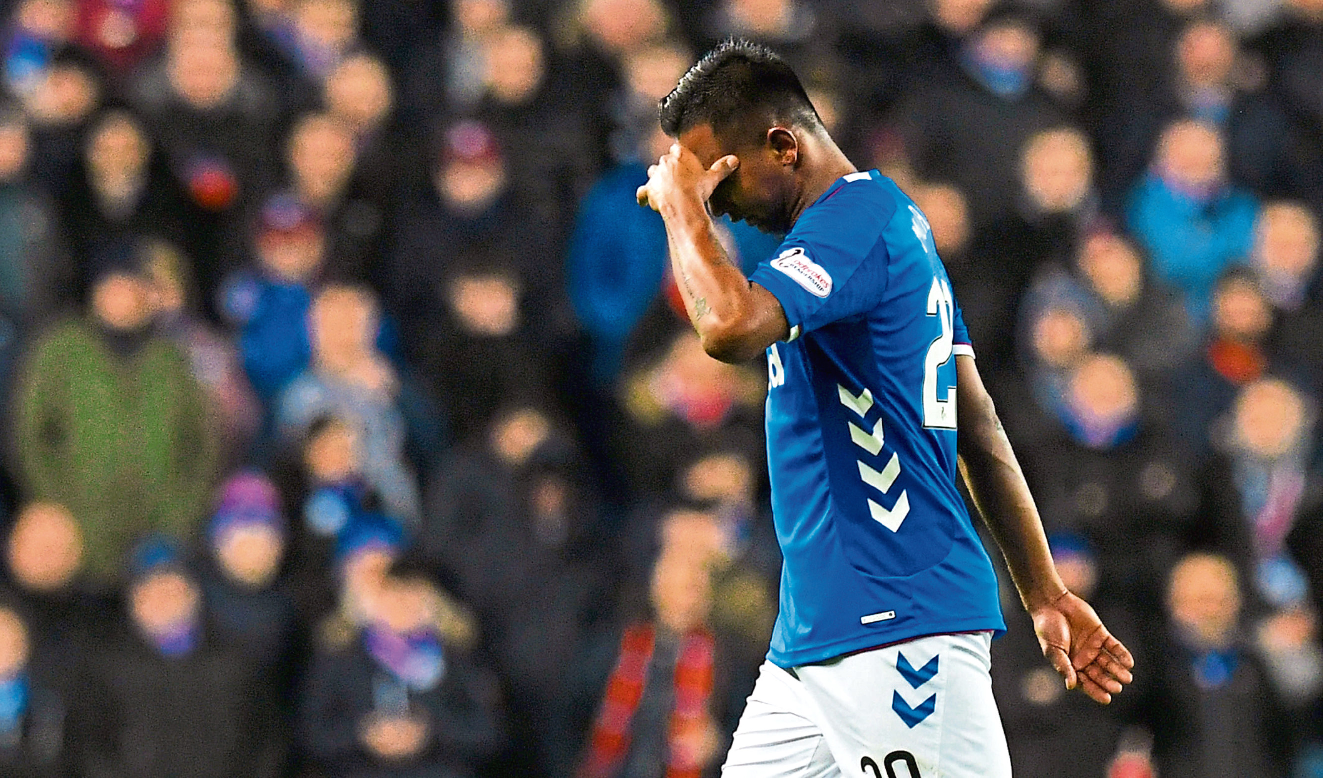 Rangers' Alfredo Morelos leaves the pitch after being sent off against Aberdeen (SNS Group)