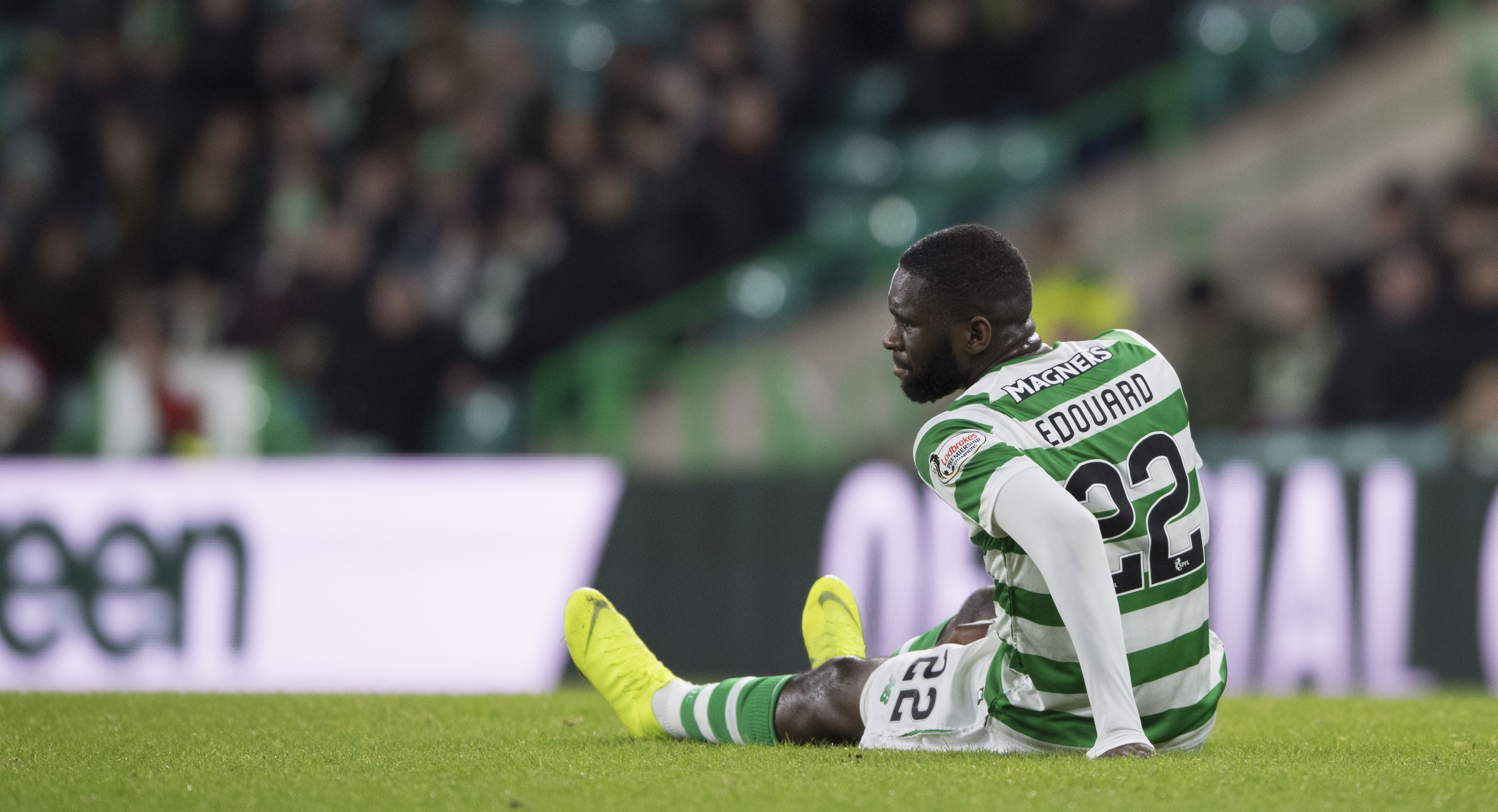 Celtic's Odsonne Edouard goes off injured in the first half (SNS Group / Craig Foy)