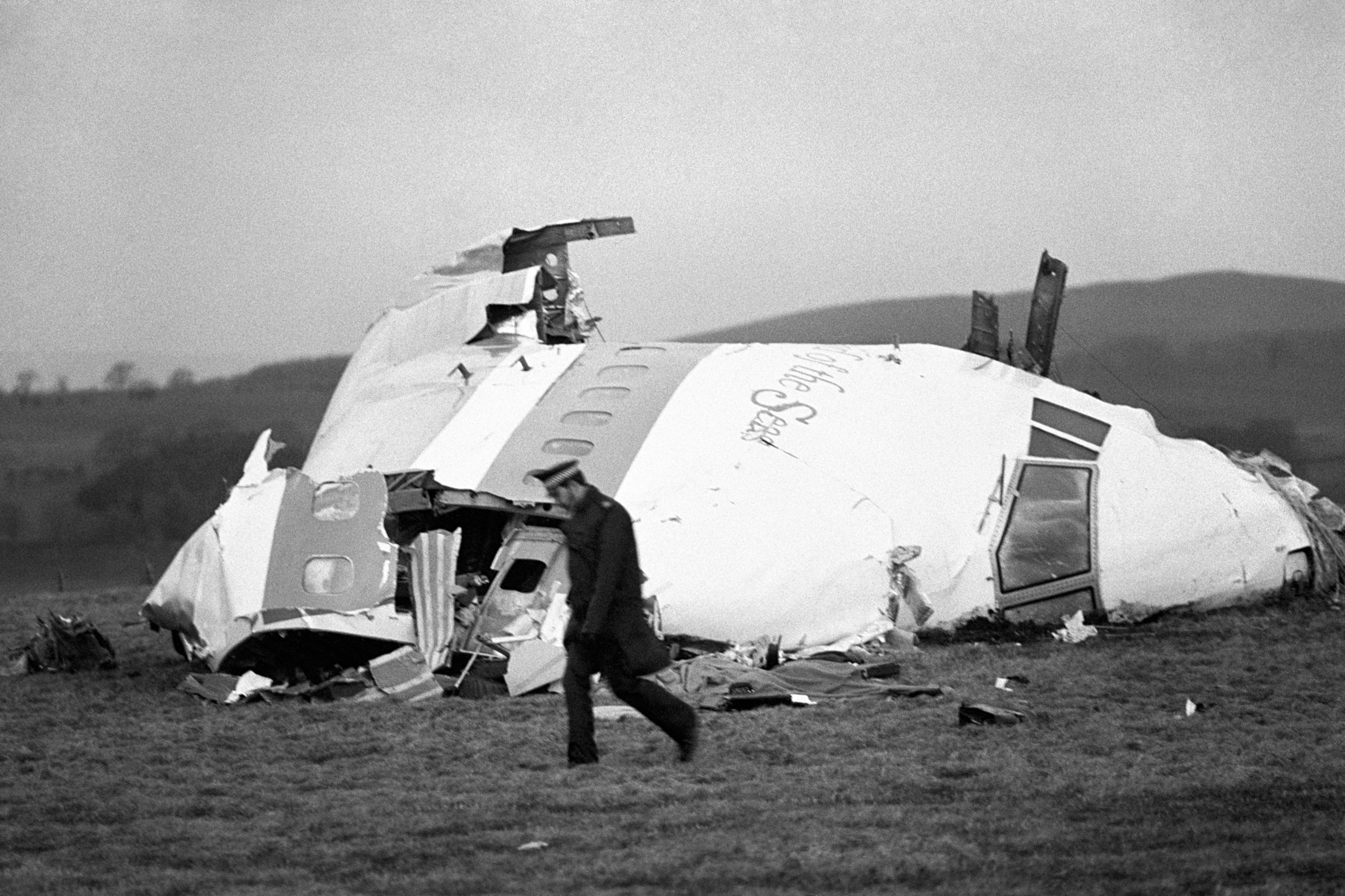 22 December 1988. The nose section of the crashed Pan Am jumbo jet in Lockerbie. (PA).