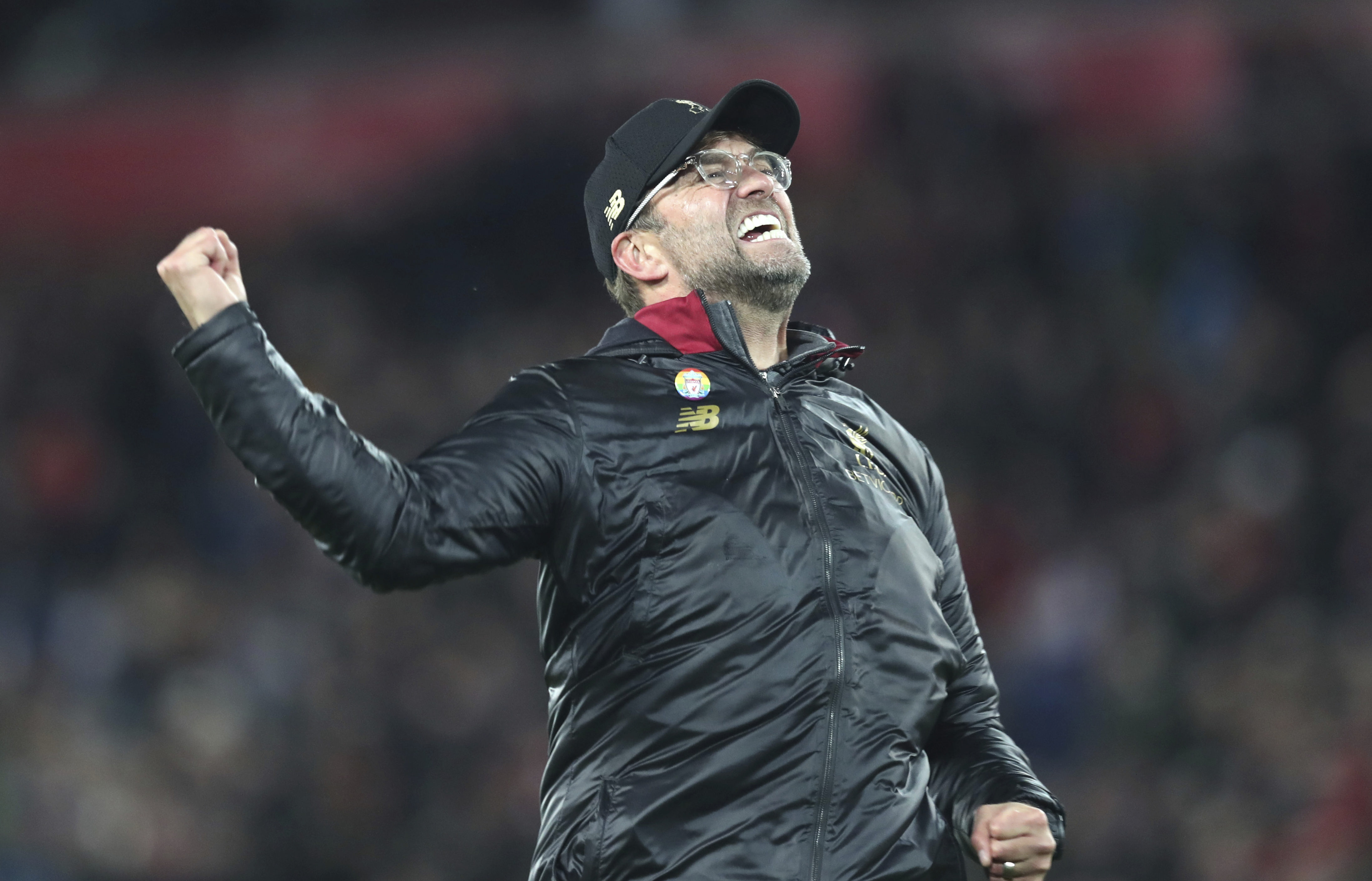 Jurgen Klopp celebrates the derby winner (AP Photo/Jon Super)