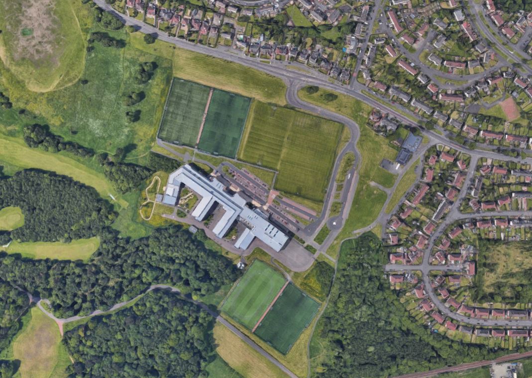 An aerial view of the school in Coatbridge
