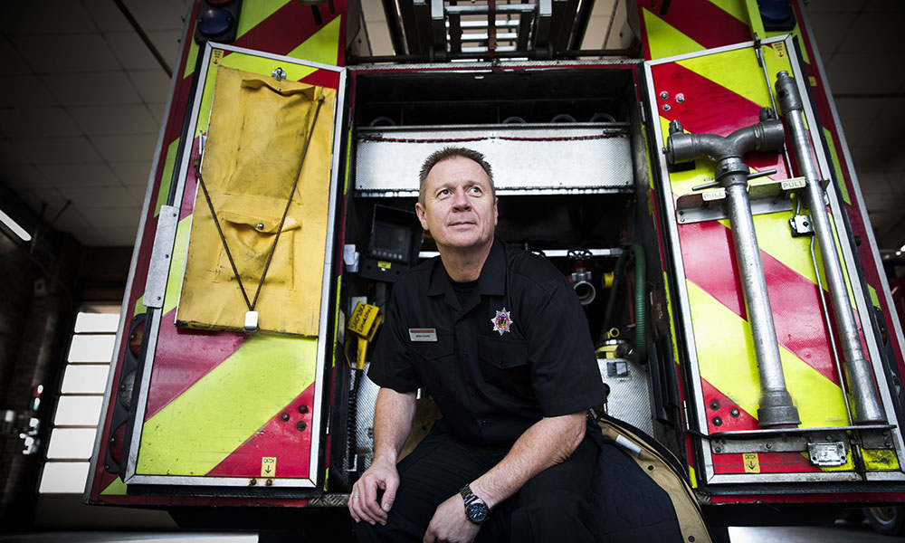 John Young on his last shift with SFRS. Photo by Jamie Williamson