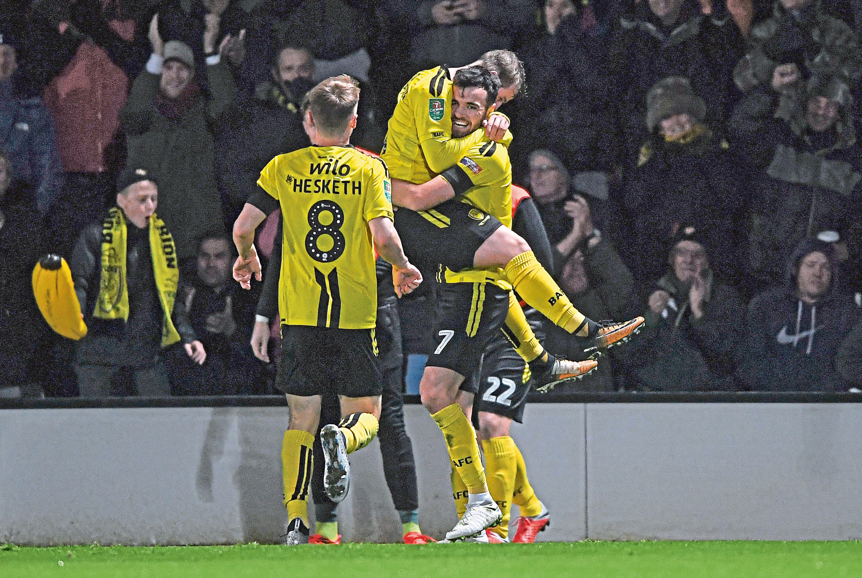 Scott Fraser of Burton Albion (7) celebrates after scoring his team's second goal against Nottingham Forest (Laurence Griffiths/Getty Images)