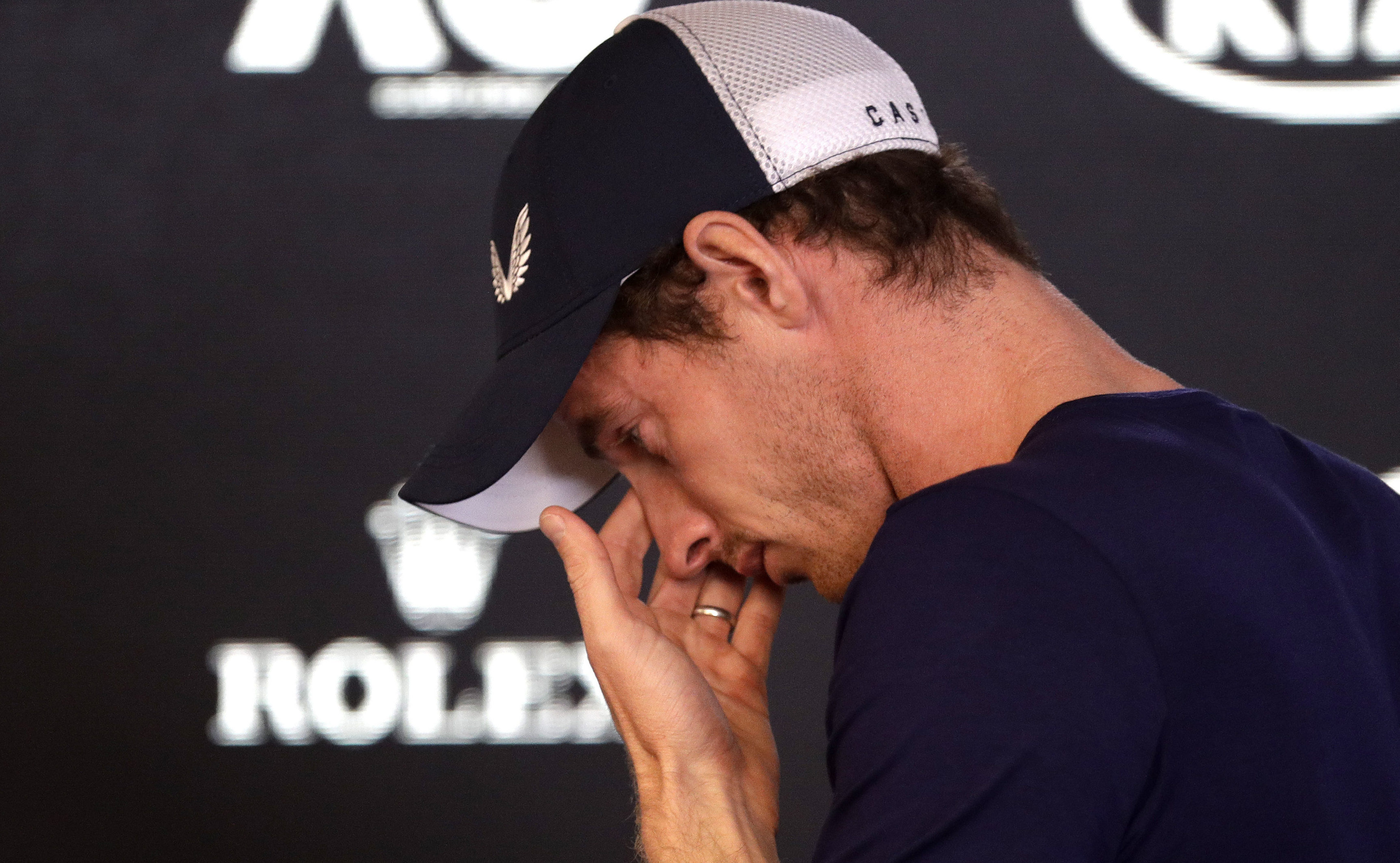 Andy Murray was visibly upset at the press conference (AP Photo/Mark Baker)