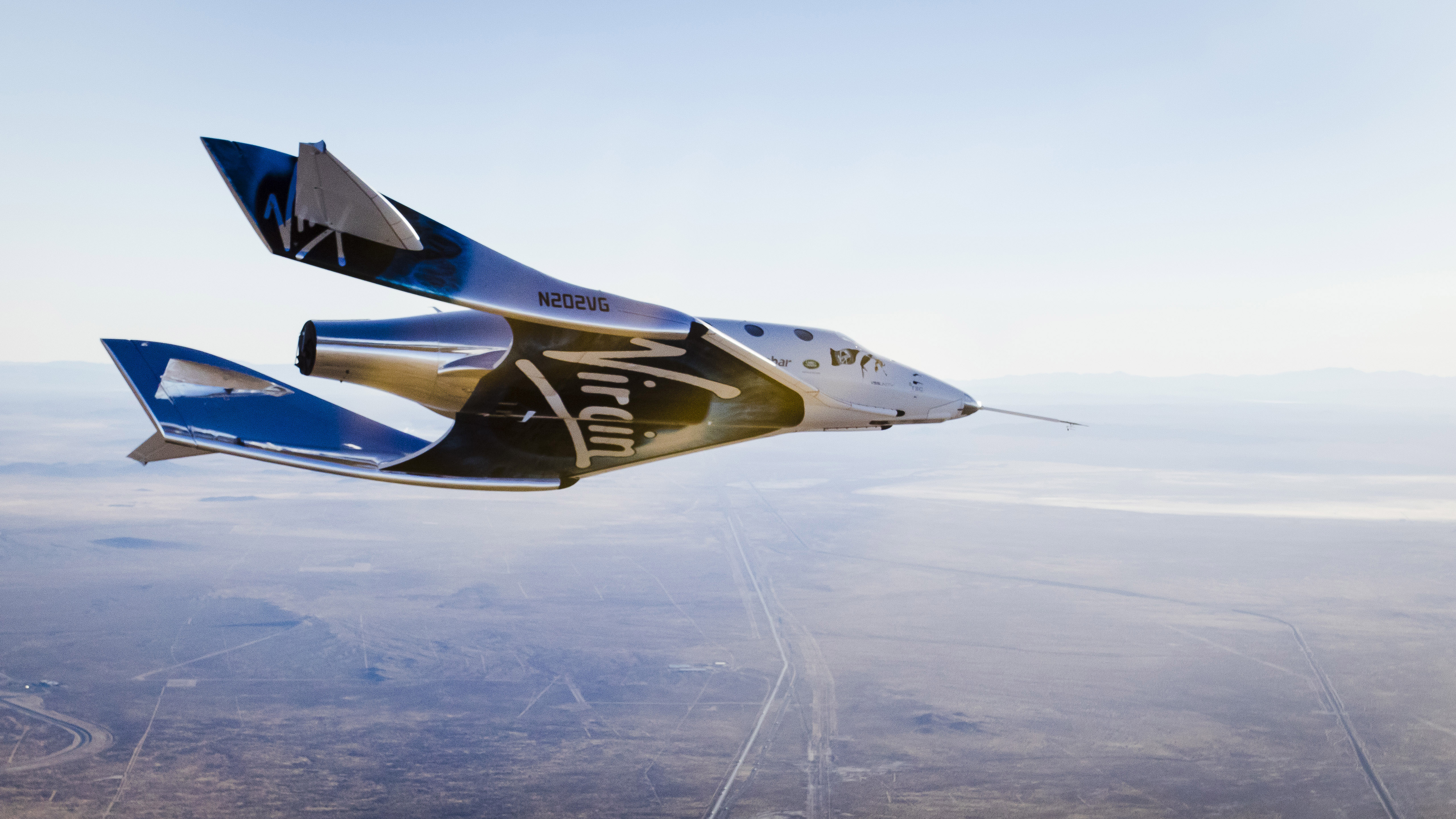 SpaceShipTwo, a.k.a VSS Unity over the Mojave Desert on a previous test flight