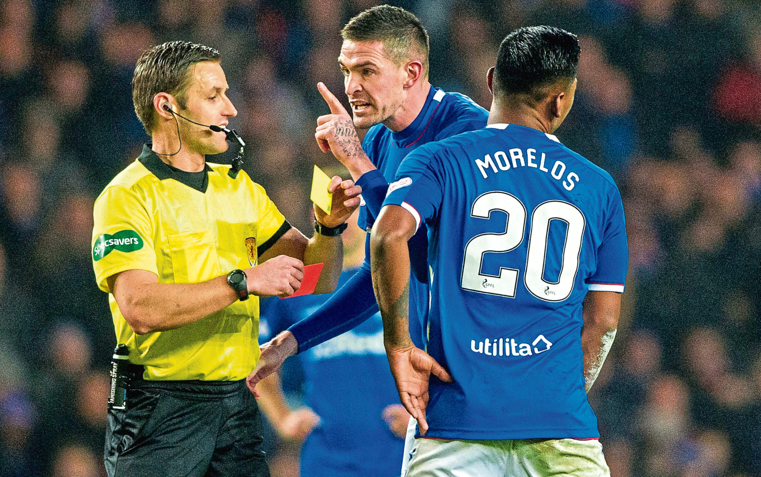 x
05/12/18 LADBROKES PREMIERSHIP
RANGERS v ABERDEEN (0-1)
IBROX - GLASGOW
Rangers' Alfredo Morelos leaves the pitch after receiving a red card from referee Steven McLean as Kyle Lafferty protests