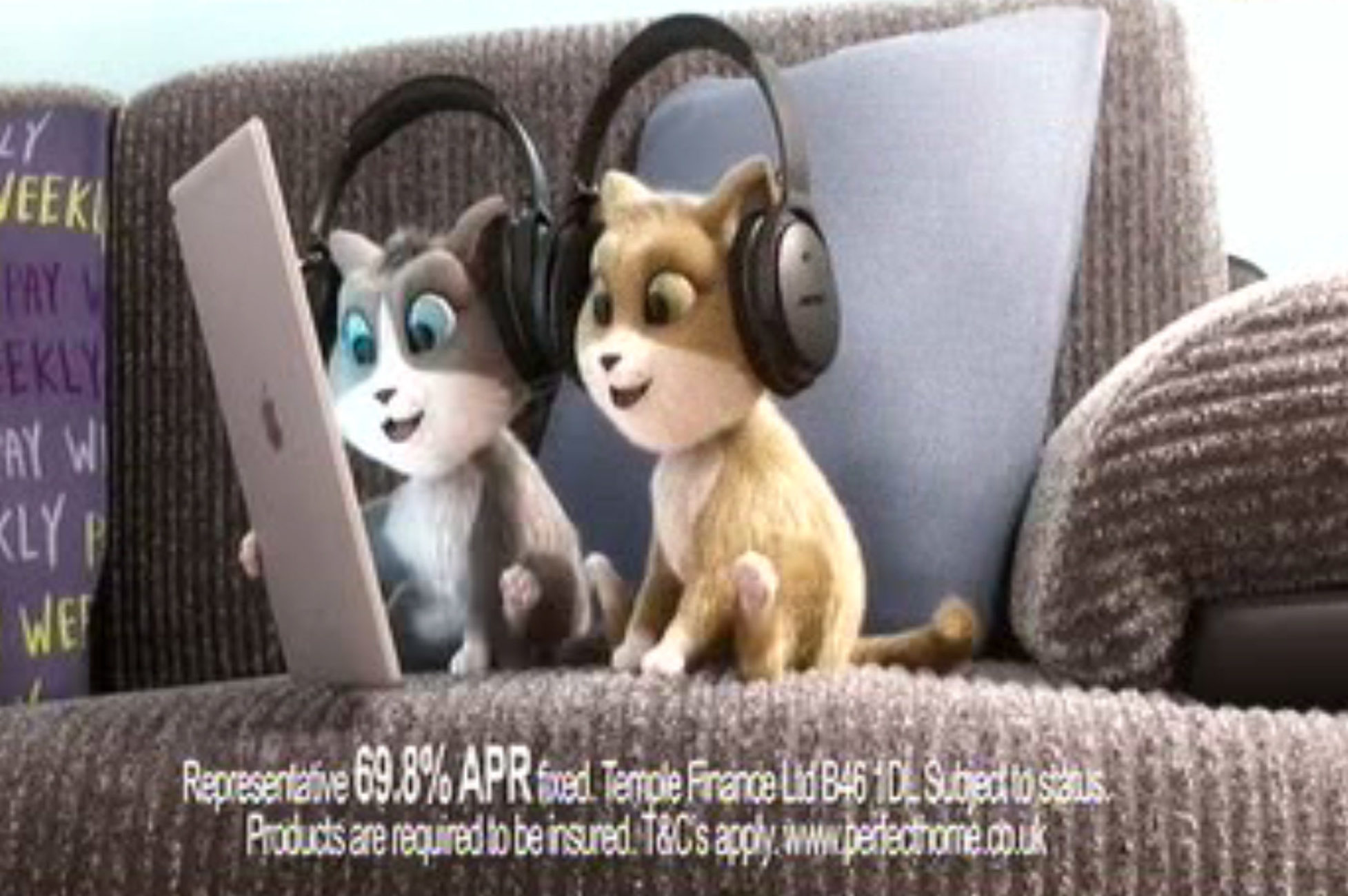 An advert for Perfect Home, a rent-to-own company, featuring the Fairground Attraction song Perfect over images of high-value items such as an iPad (ASA/PA Wire)
