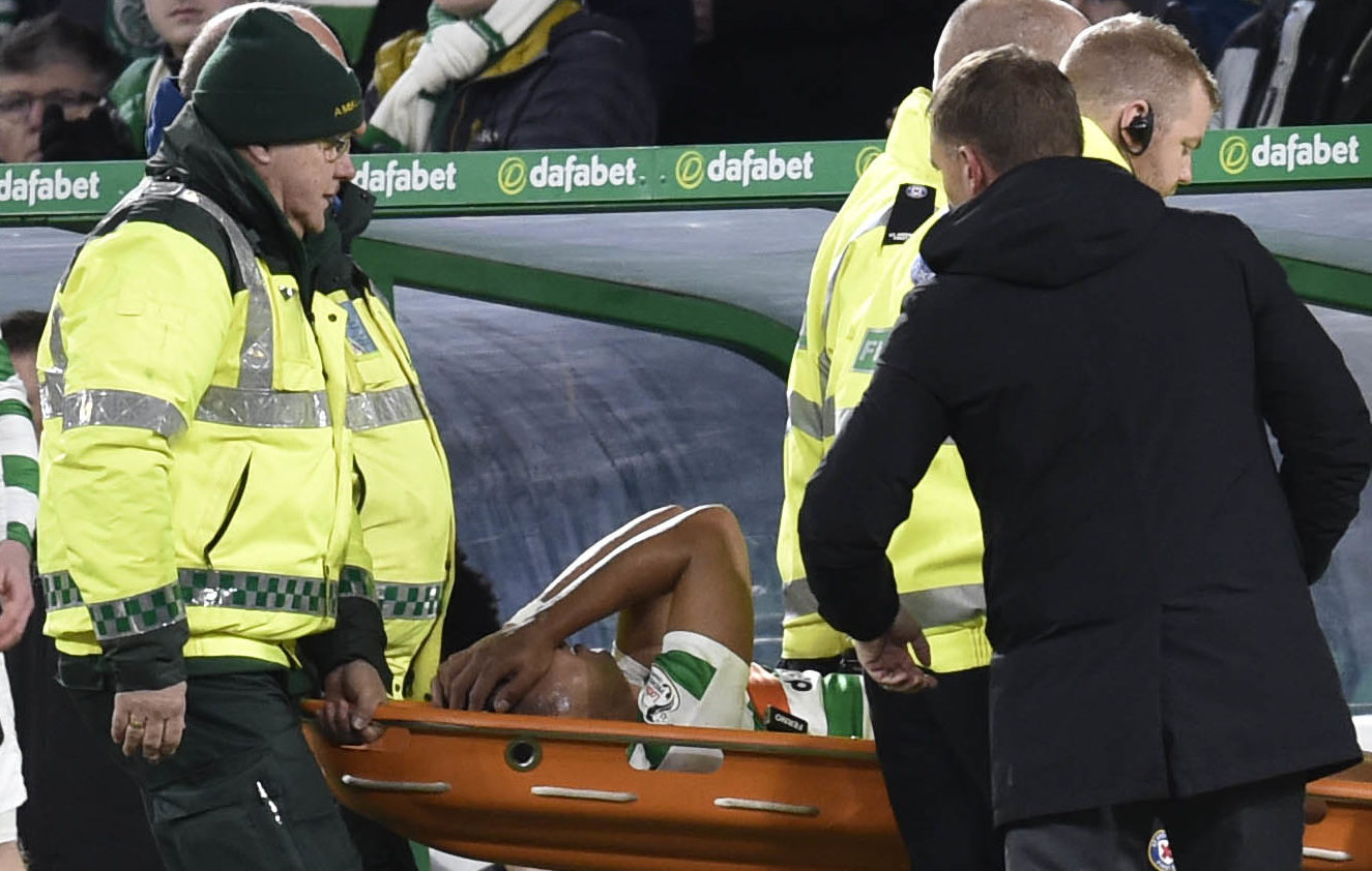 Celtic manager Brendan Rodgers shows concern for Emilio Izaguirre (SNS Group / Rob Casey)