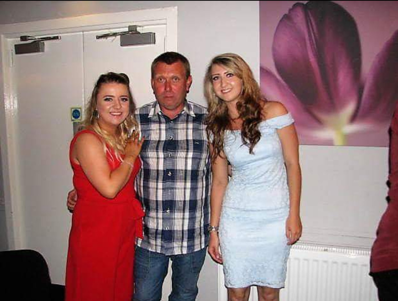 Keith Adams with daughters  Sarah (right) and Gayle (left) is the one in red it was taken at Gayles engagement party September 2017