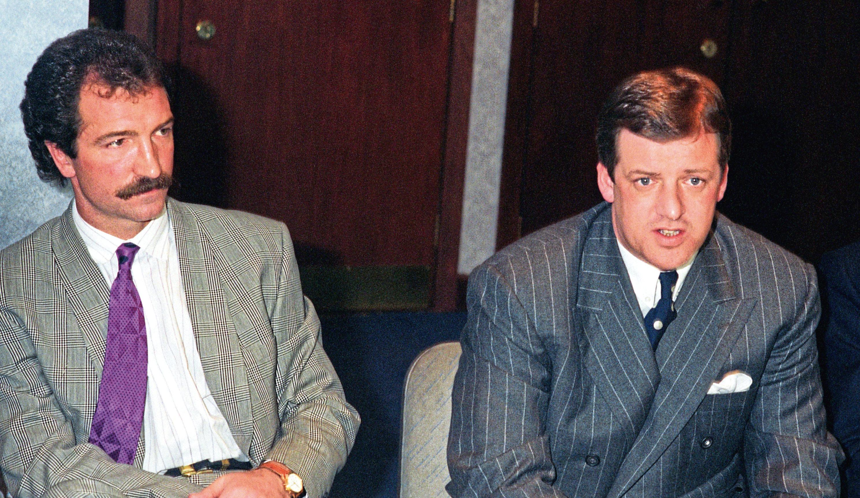 Rangers chairman David Murray (right) gives details of Graeme Souness' departure from the club in 1990