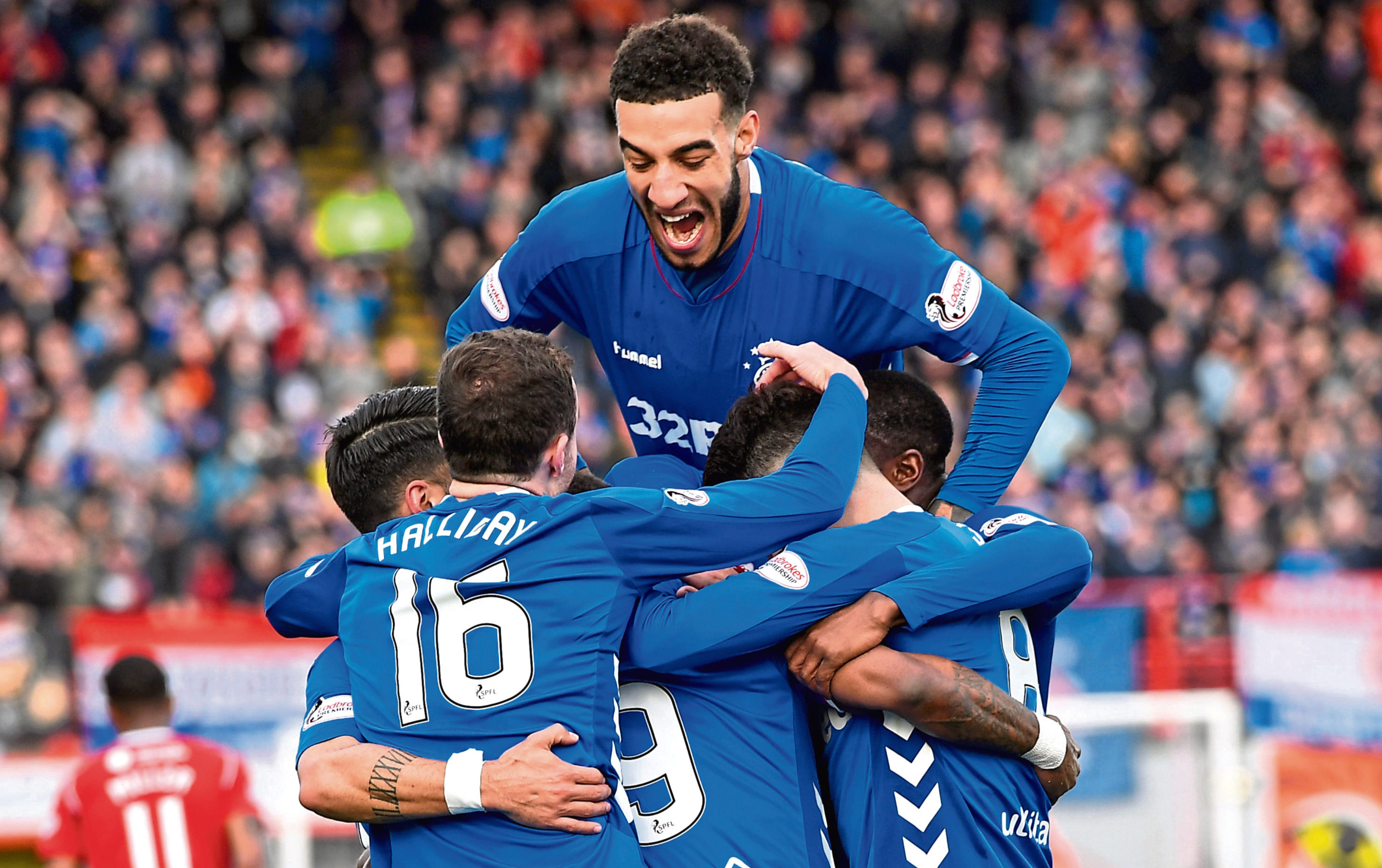 Connor Goldson leads the celebrations at Hamilton last weekend
