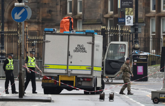 Bomb disposal on site at Glasgow University last week