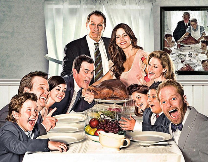 Norman Rockwell painted his famous Thanksgiving Day picture Freedom From Want (above) in 1942 and it has inspired numerous  tributes and parodies, including this one by TVs modern family.