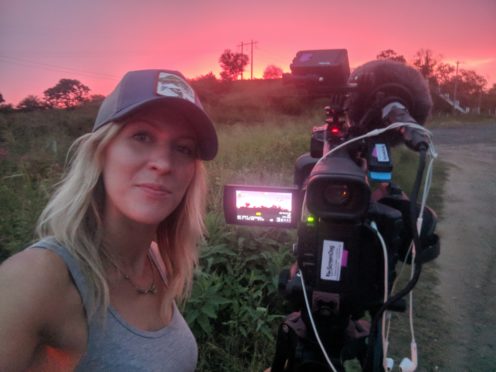 Caroline Menzies filming for Hurricane Man on Dave
