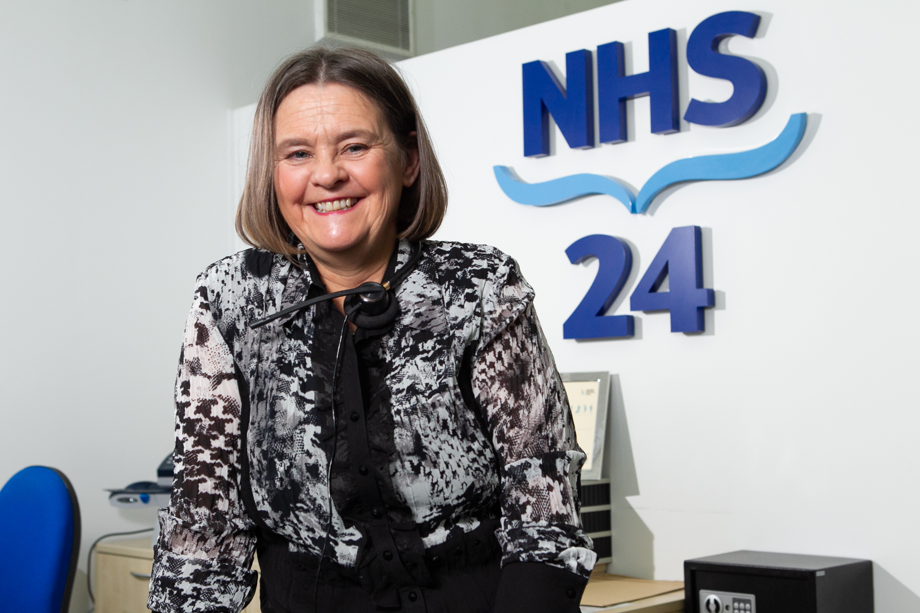 Margaret McGee, pharmacist, who works as a call handler at NHS 24 .