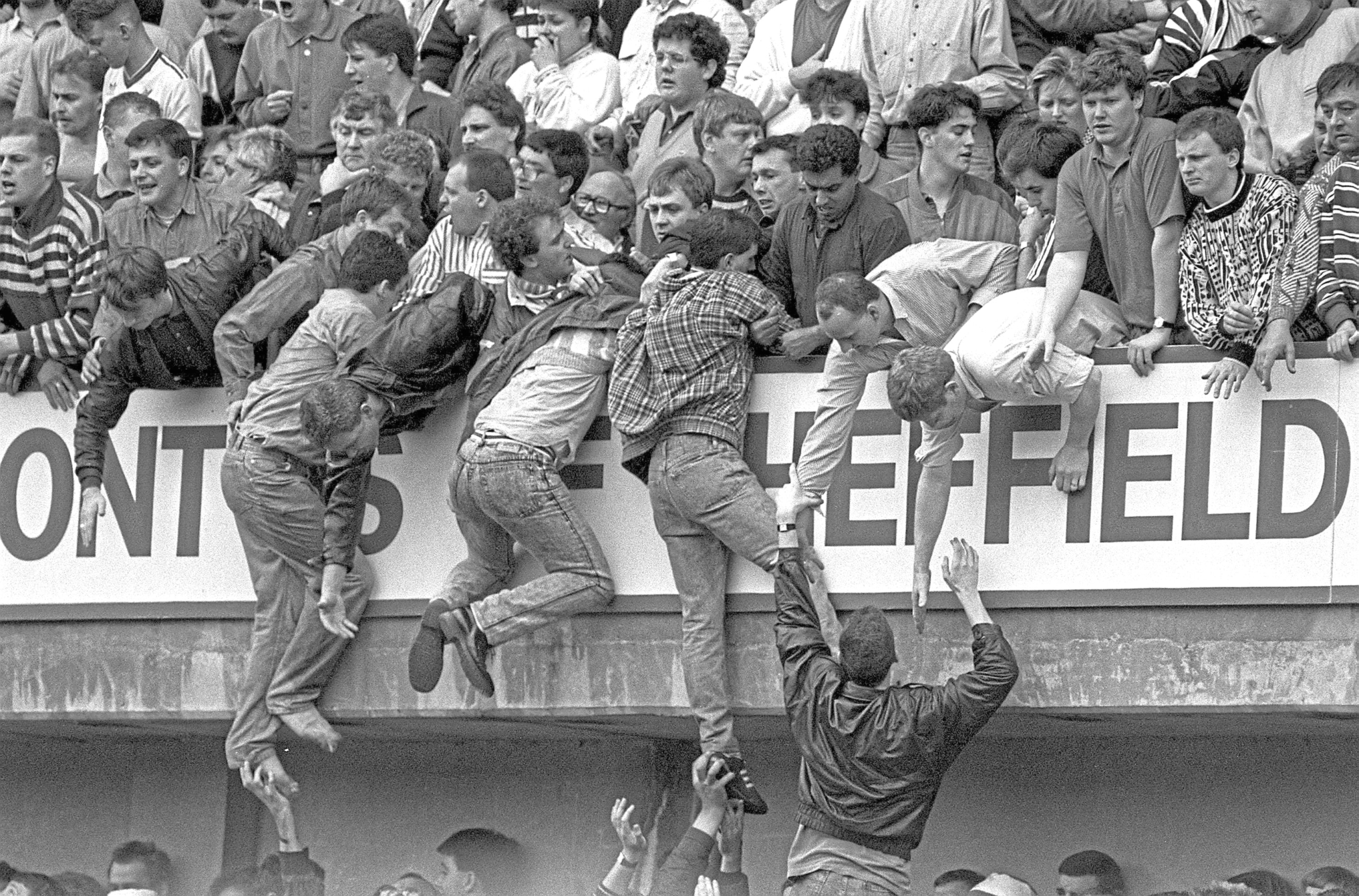 Liverpool fans trying to escape during the Hillsborough disaster