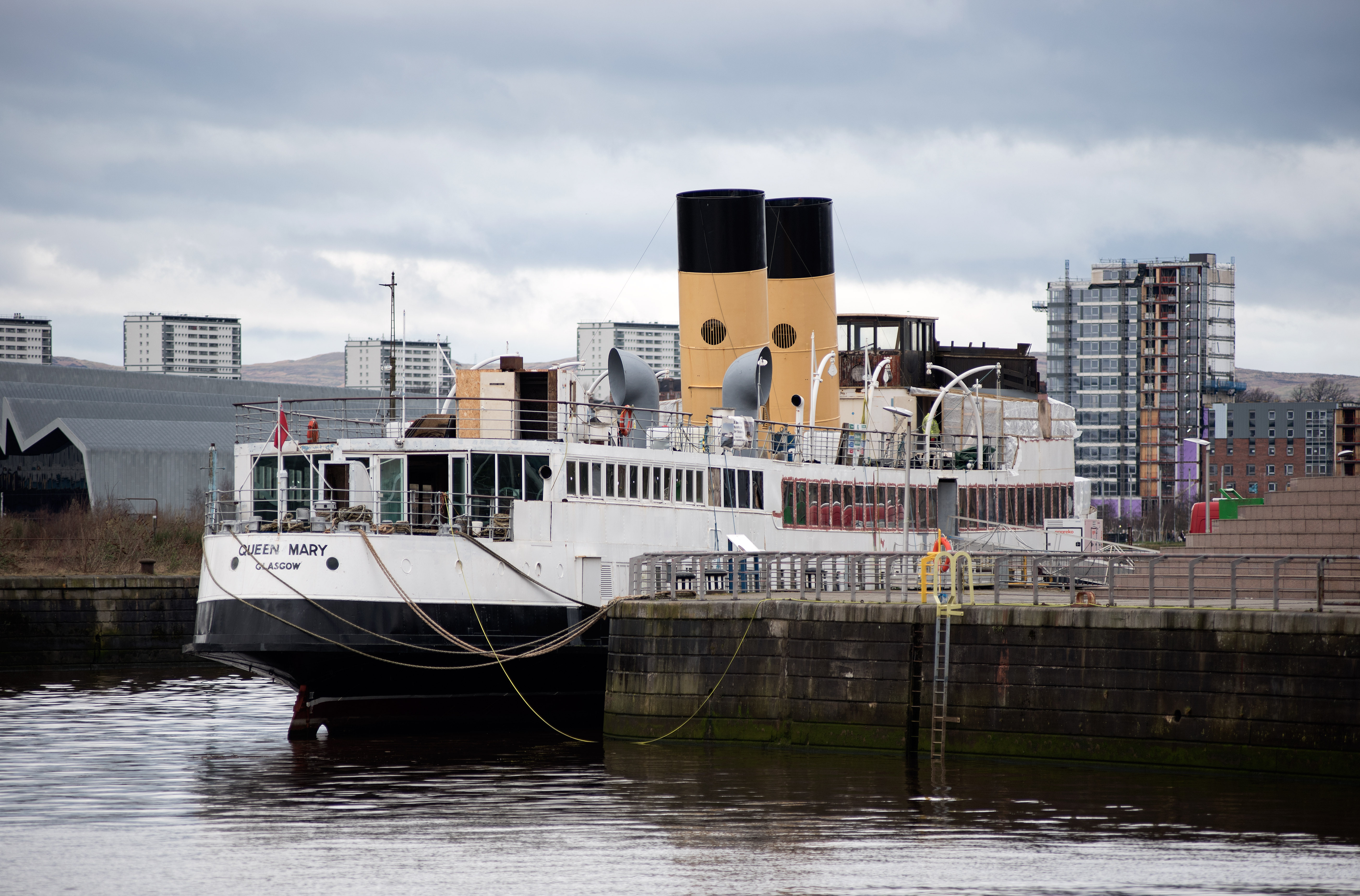Queen Mary berthed at the Glasgow Science Centre